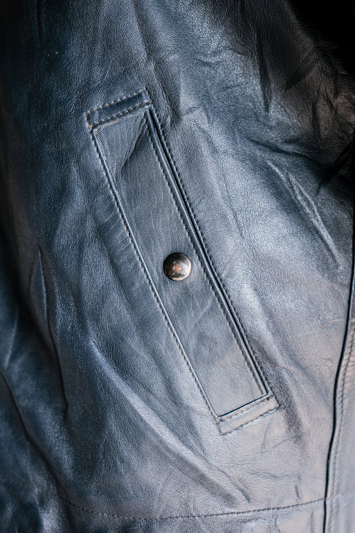 【~70's】French Air Force Pilot Leather Jacket With Chin Strap Size.96L "Full Set"