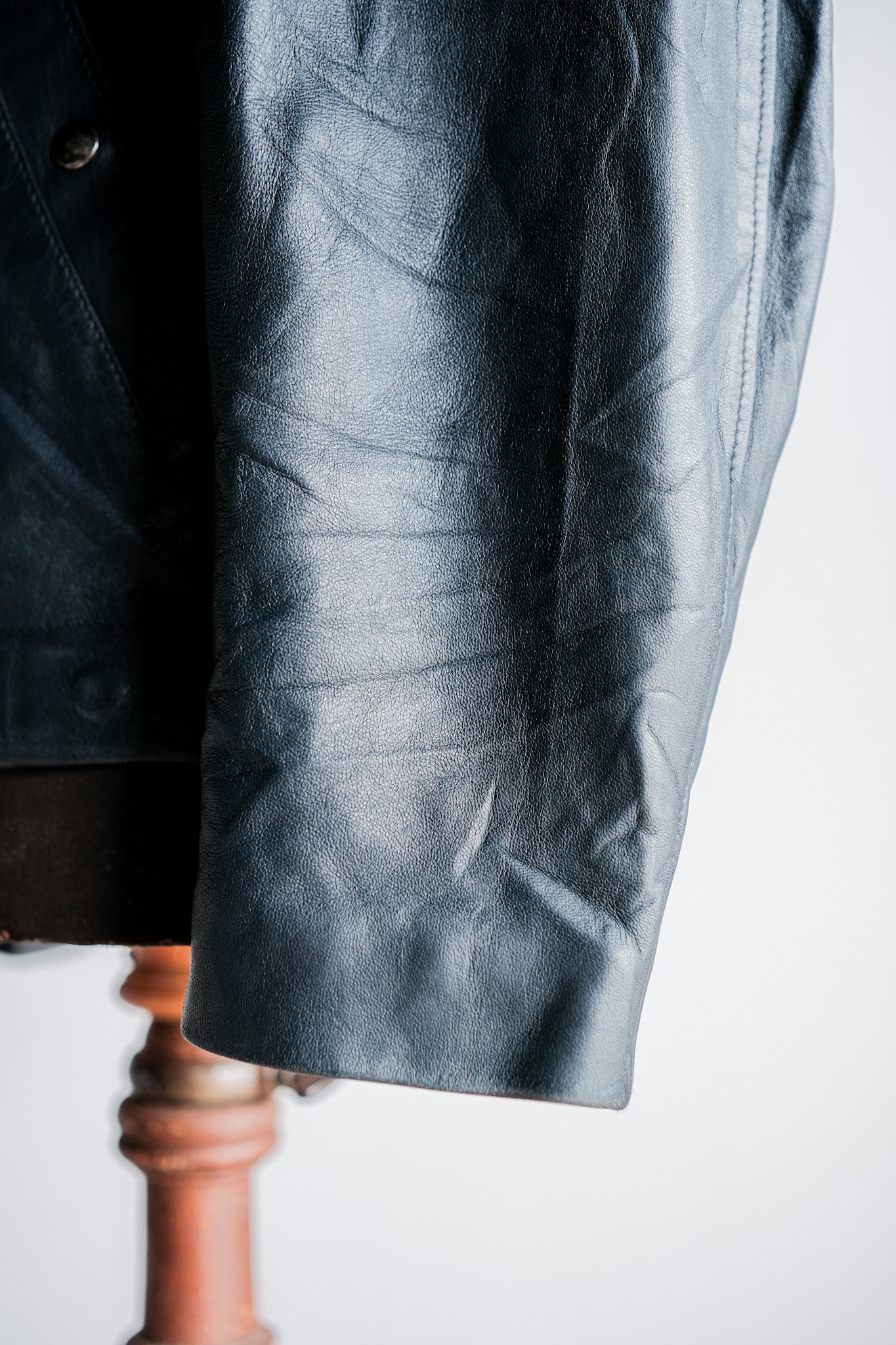 【~70's】French Air Force Pilot Leather Jacket With Chin Strap Size.96L "Full Set"