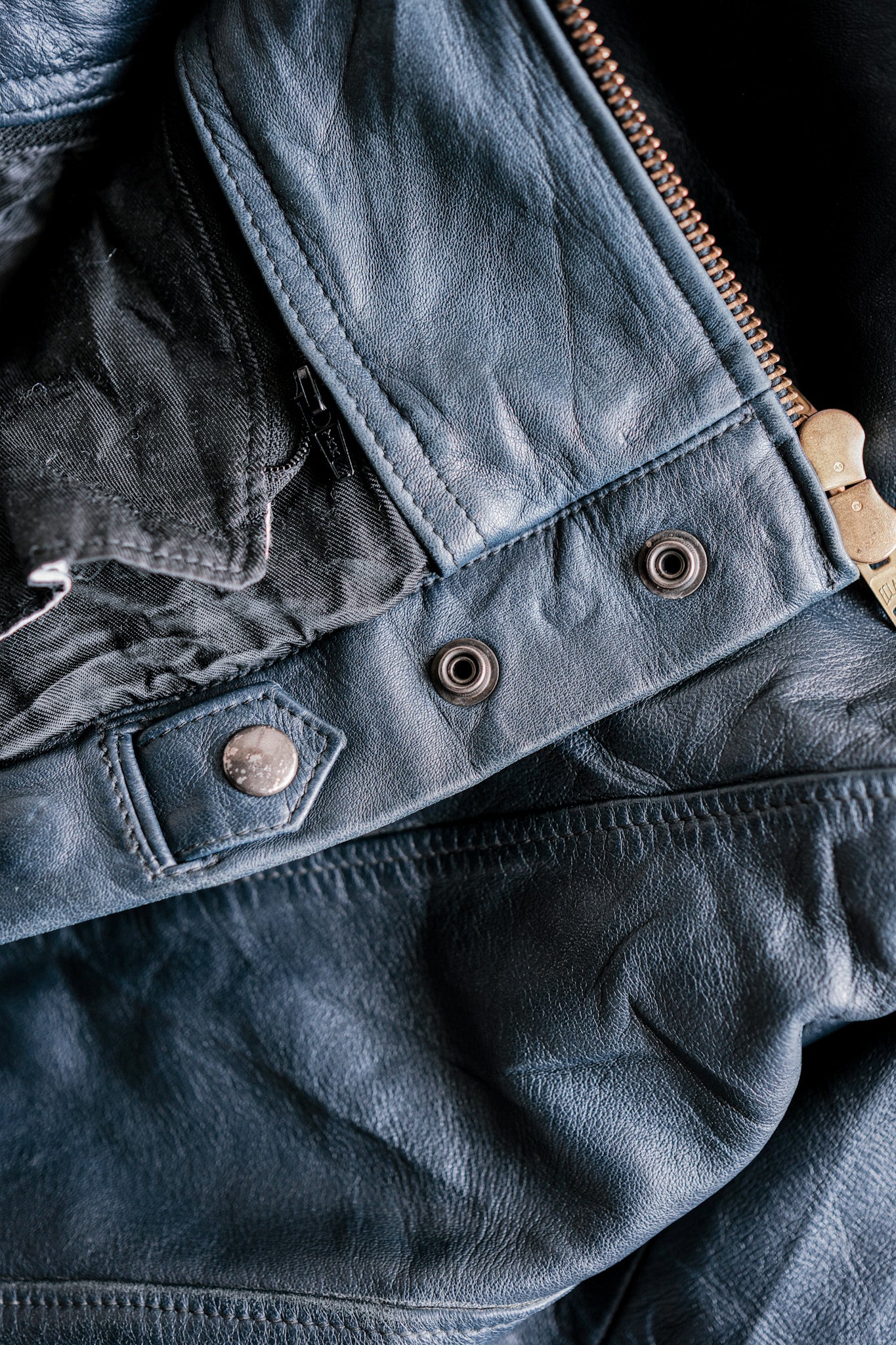 【~70's】French Air Force Pilot Leather Jacket With Chin Strap Size.96L "Full Set"