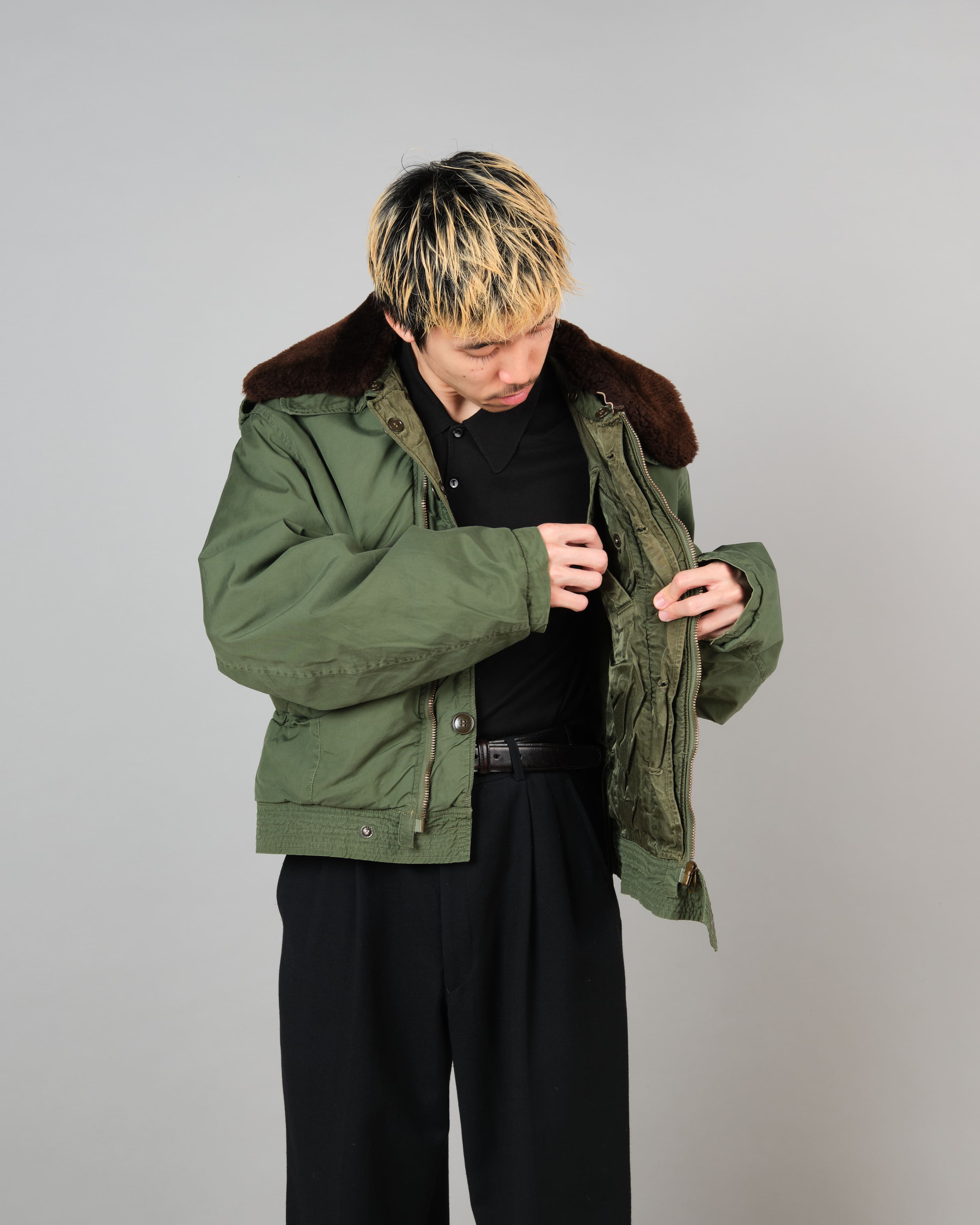 【~60's】French Air Force Cotton Flight Jacket With Boa Collar Size.104MGM