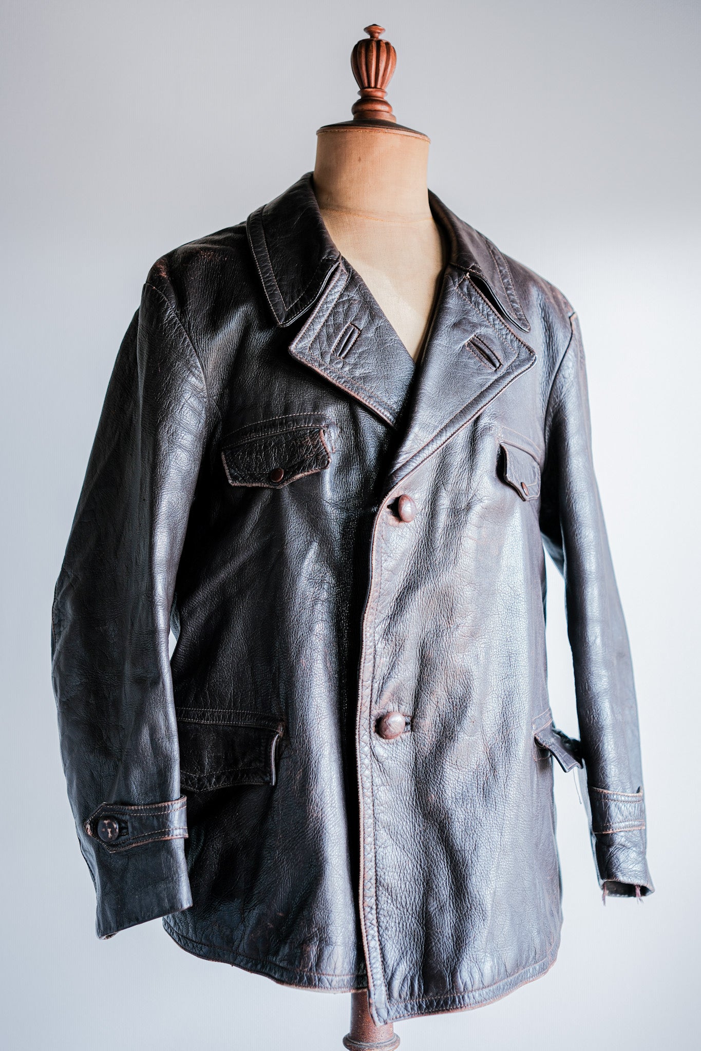 【~40's】French Vintage Brown Leather Jacket