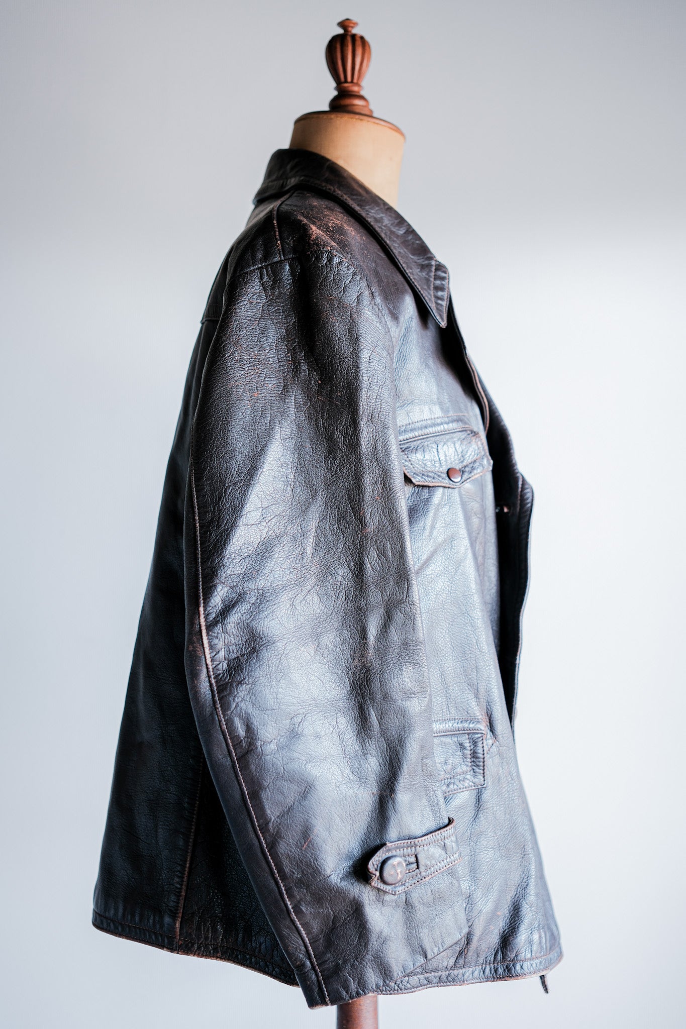 【~40's】French Vintage Brown Leather Jacket