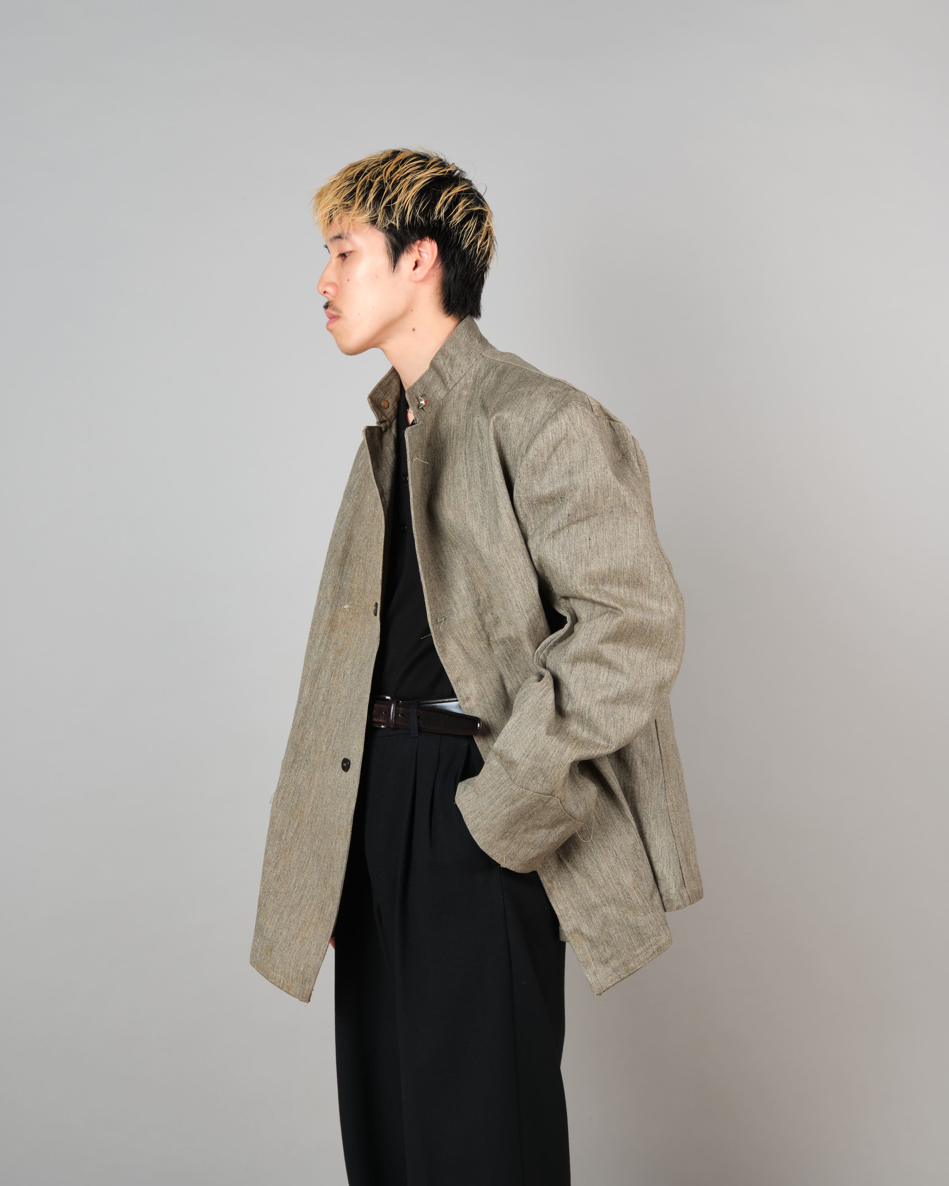 【~20's】Royal Italian Army Salt & Pepper Cotton Stand Collar Jacket "Red Cross"