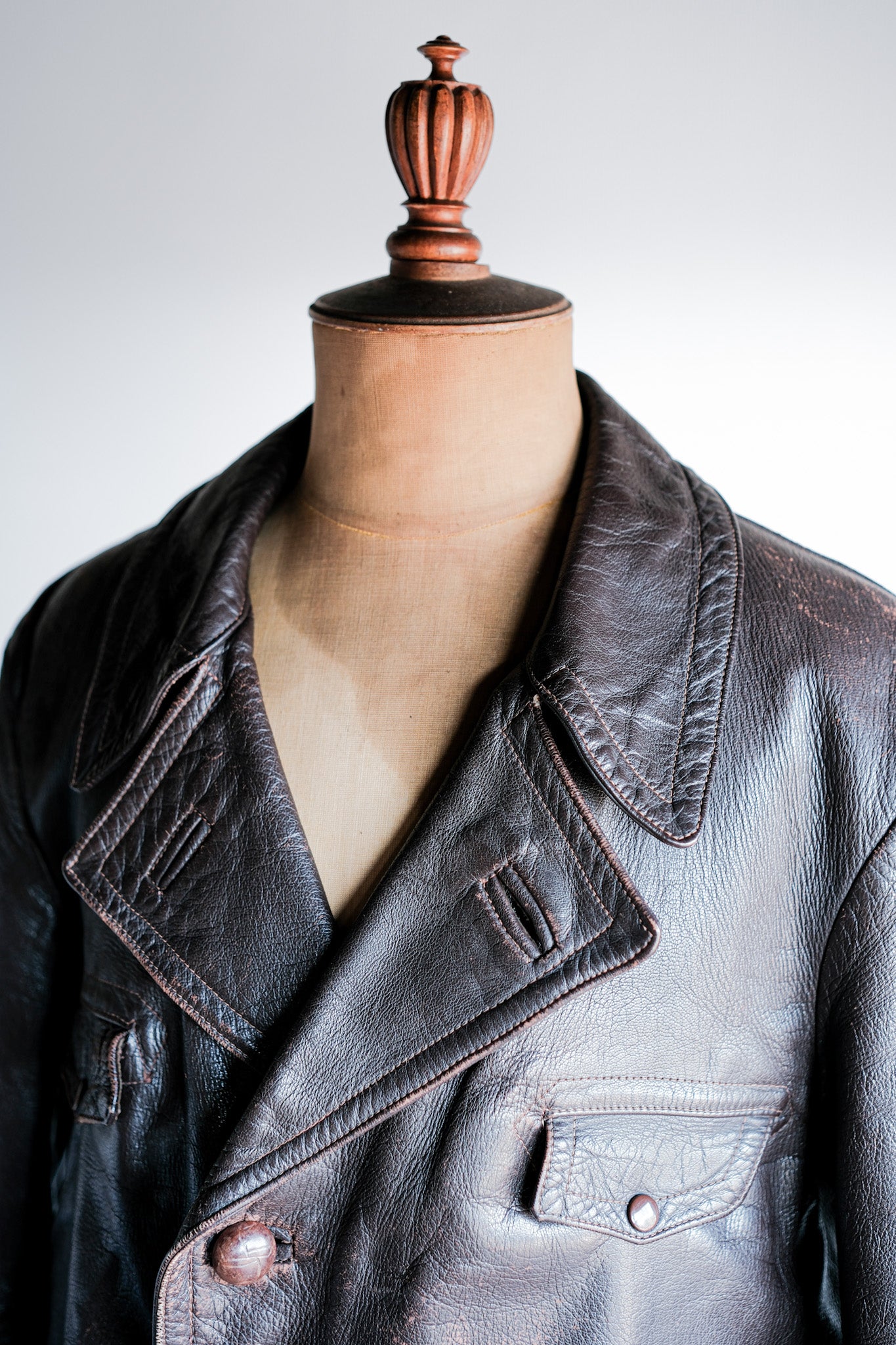 【~40's】French Vintage Brown Leather Jacket