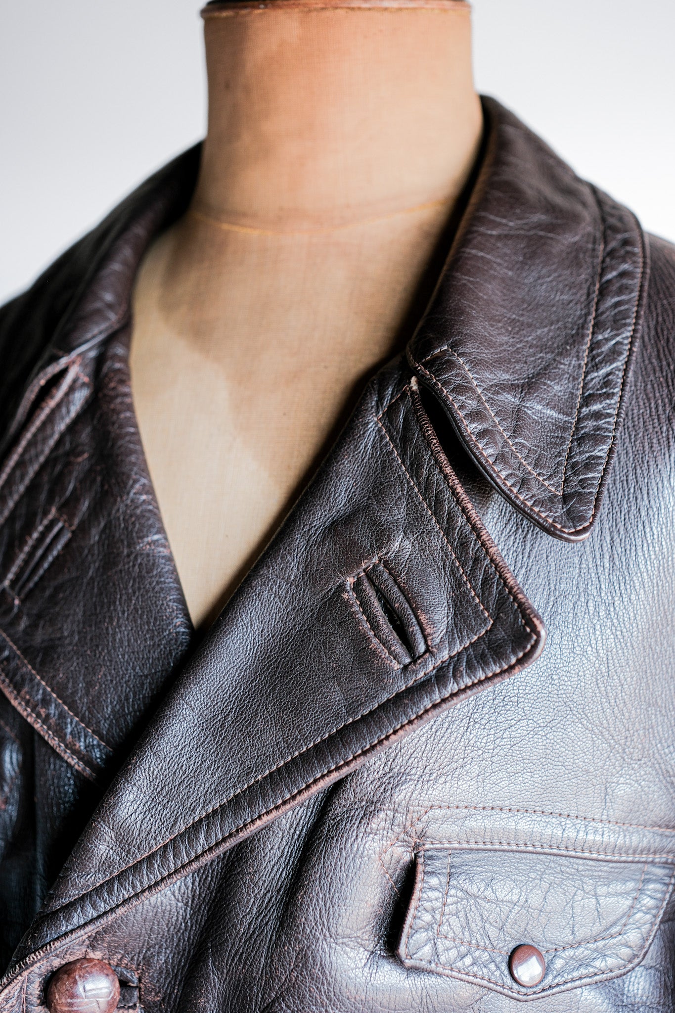 【~40's】French Vintage Brown Leather Jacket