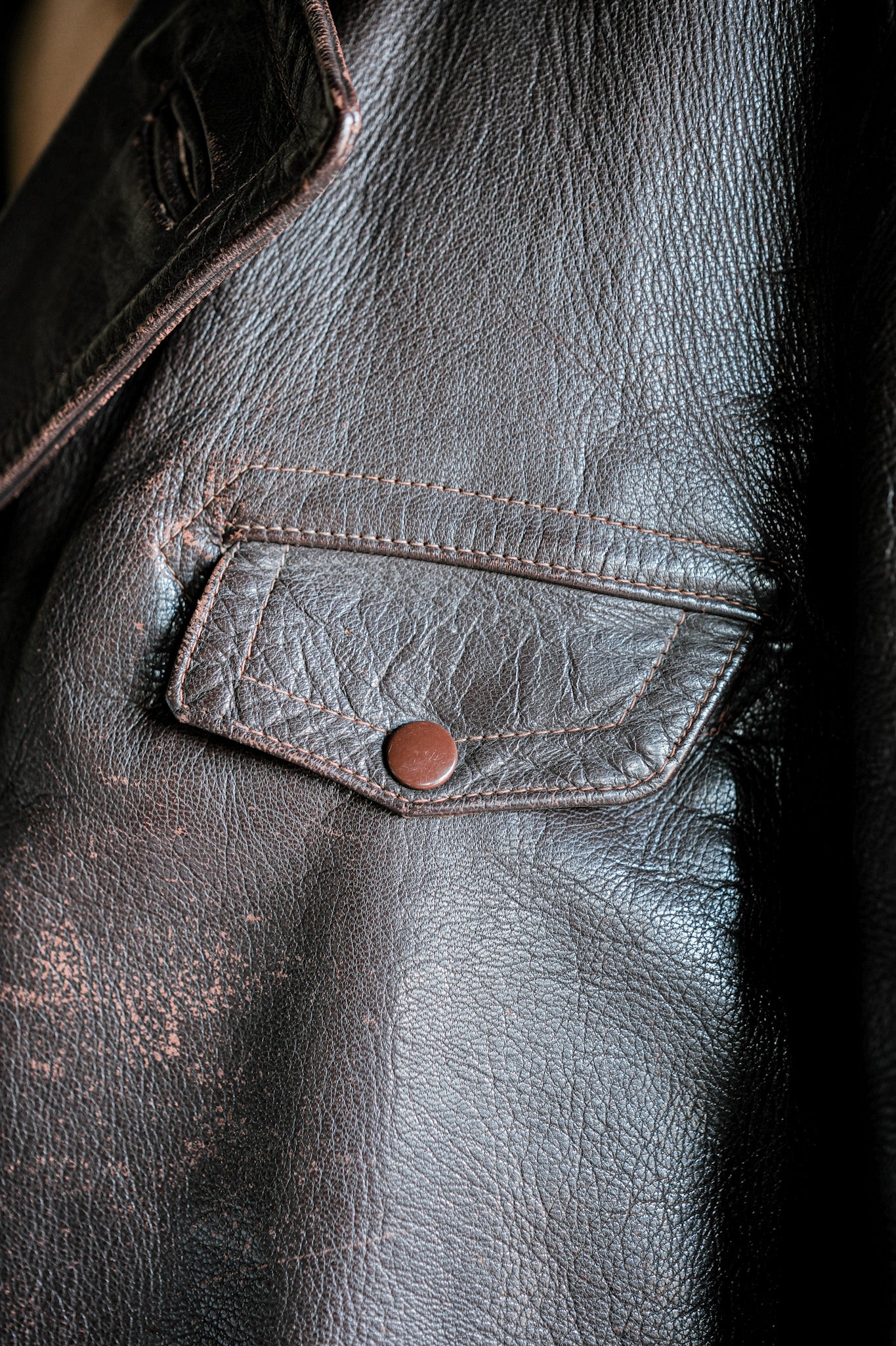 【~40's】French Vintage Brown Leather Jacket