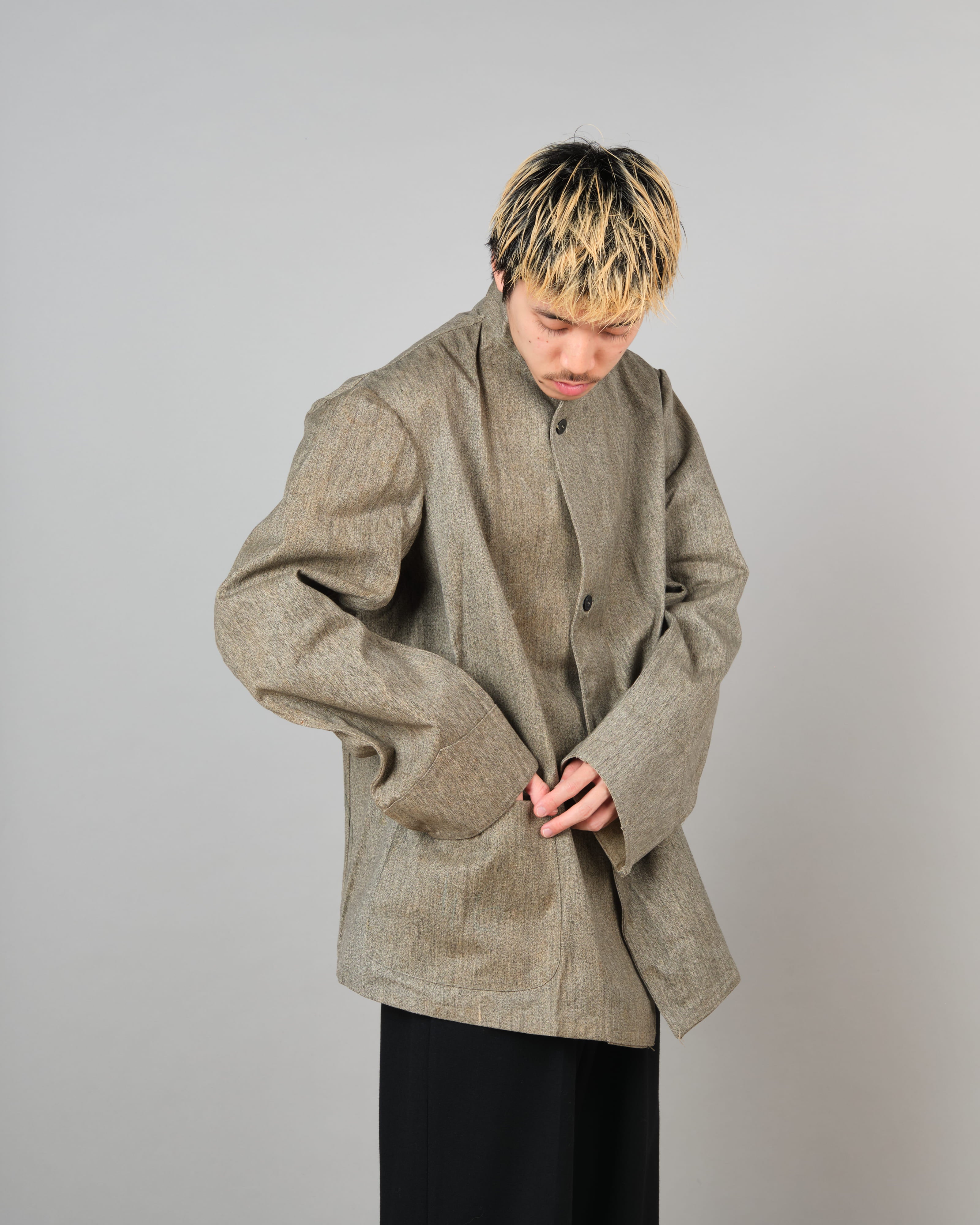 【~20's】Royal Italian Army Salt & Pepper Cotton Stand Collar Jacket "Red Cross"