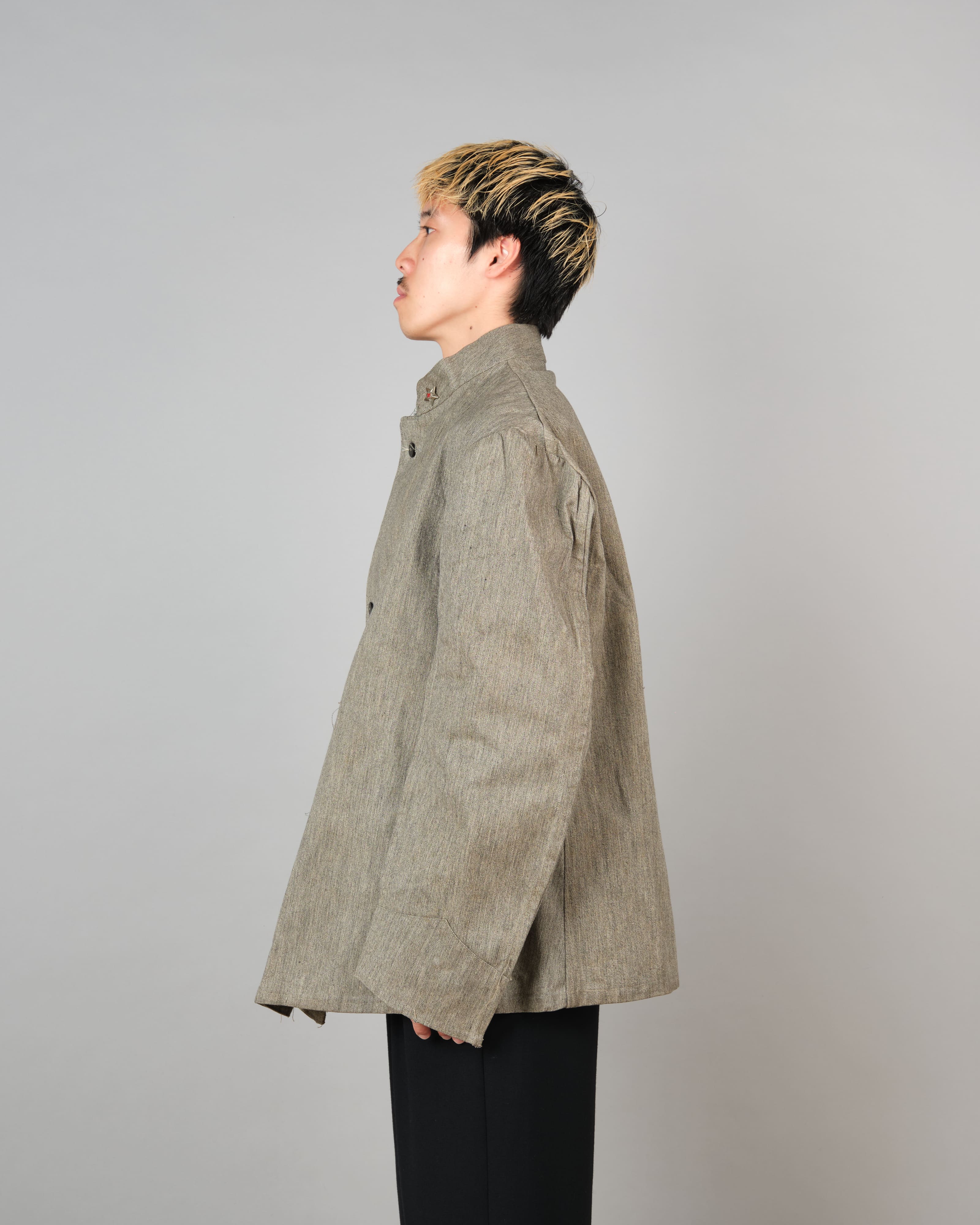 【~20's】Royal Italian Army Salt & Pepper Cotton Stand Collar Jacket "Red Cross"