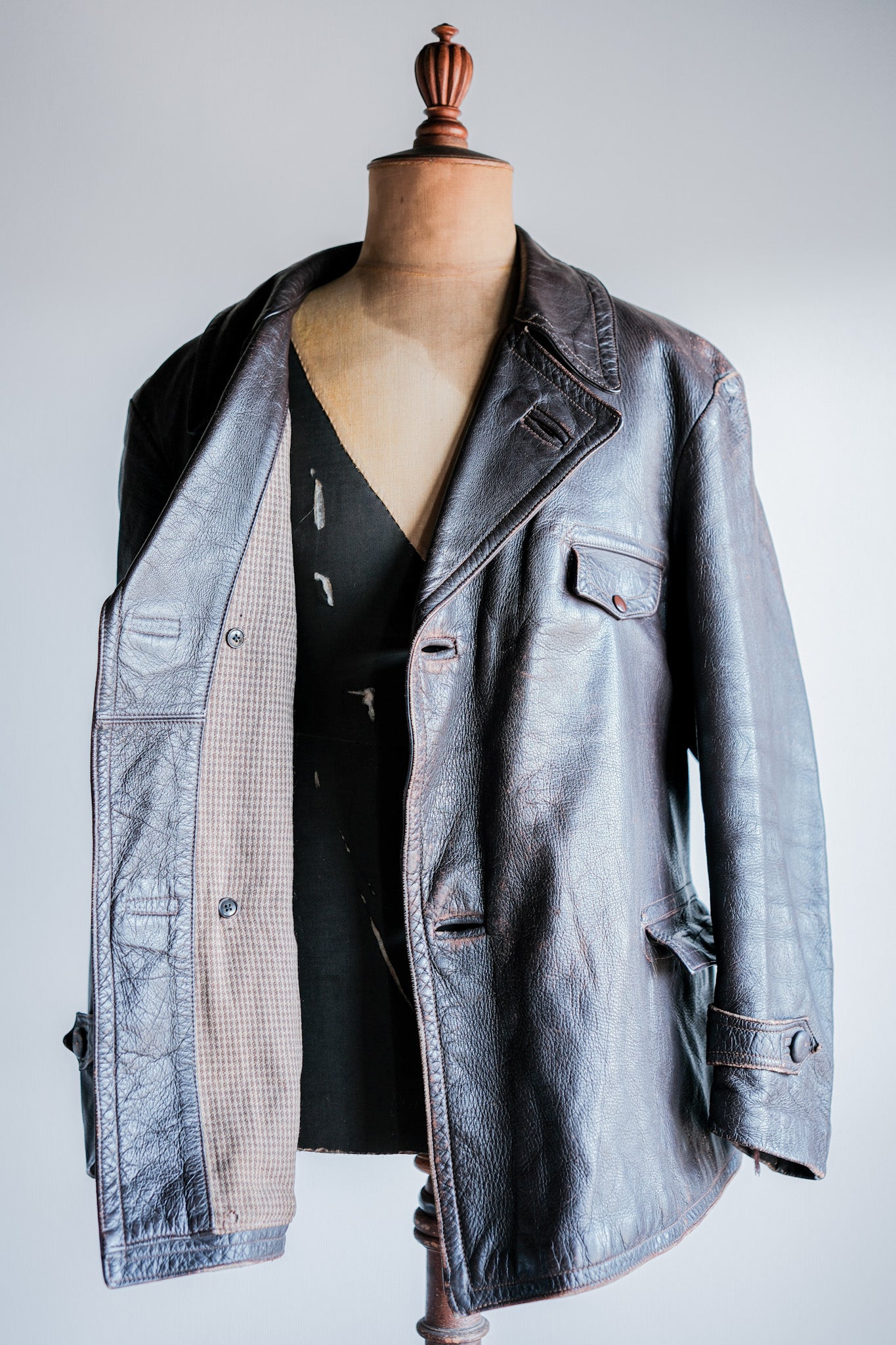 【~40's】French Vintage Brown Leather Jacket