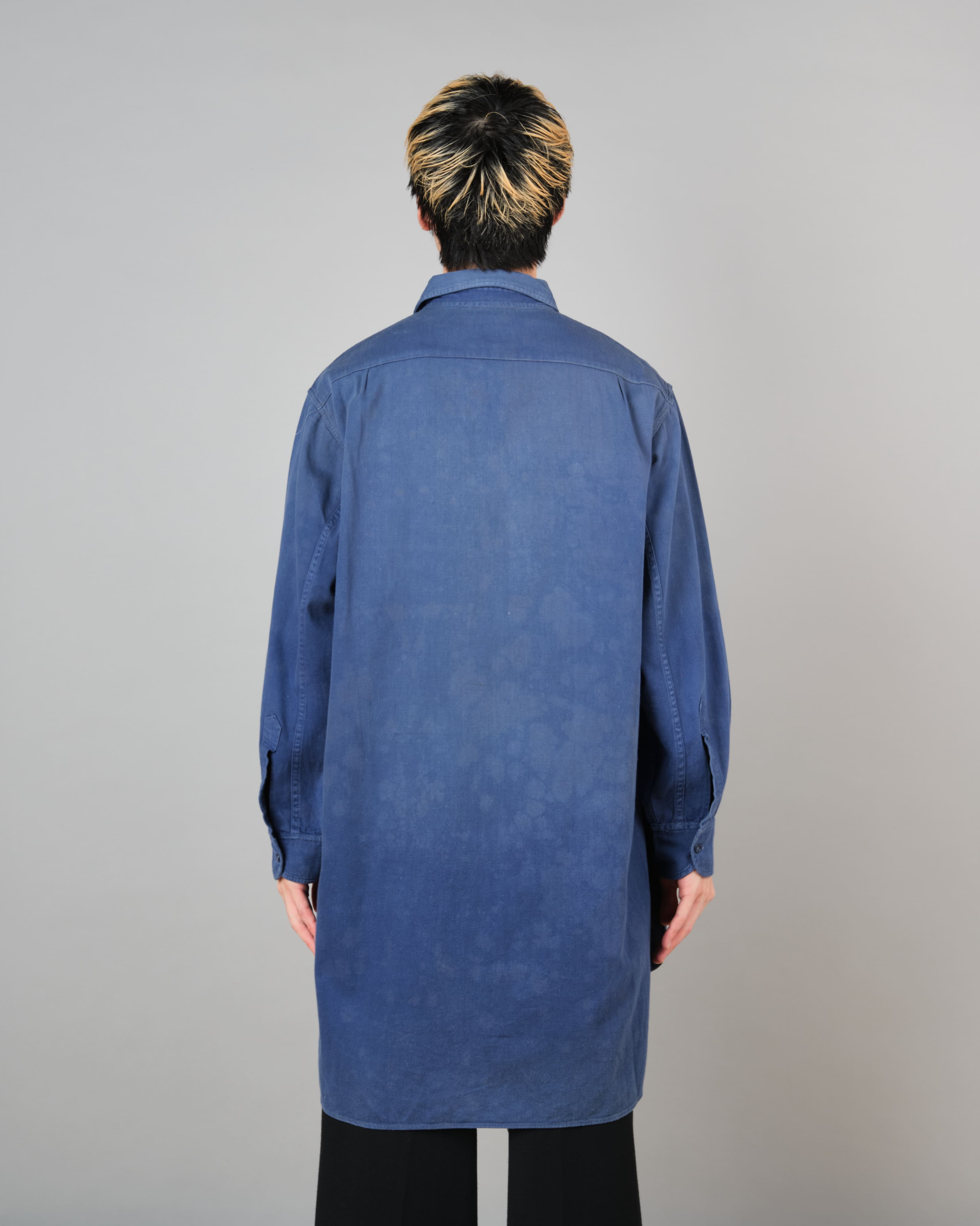 【~50’s】French Vintage Blue Cotton Twill Grandpa Shirt Size.41 "Adolphe Lafont"