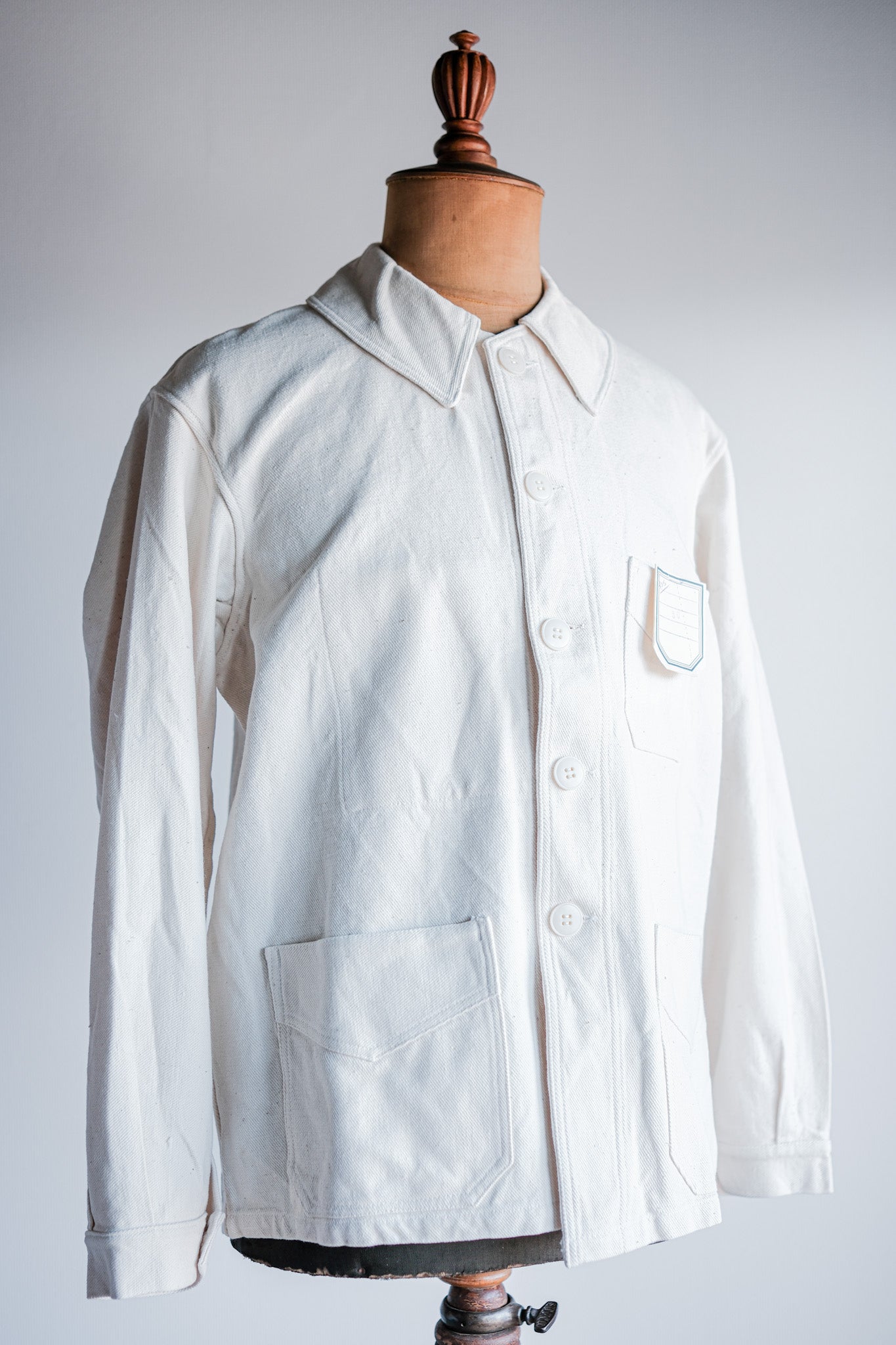 【~40's】French Vintage White Cotton Twill Work Jacket Size.50 "Dead Stock"