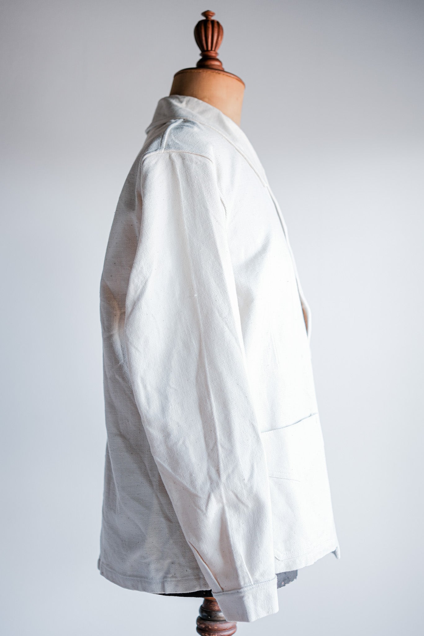 【~40's】French Vintage White Cotton Twill Work Jacket Size.50 "Dead Stock"
