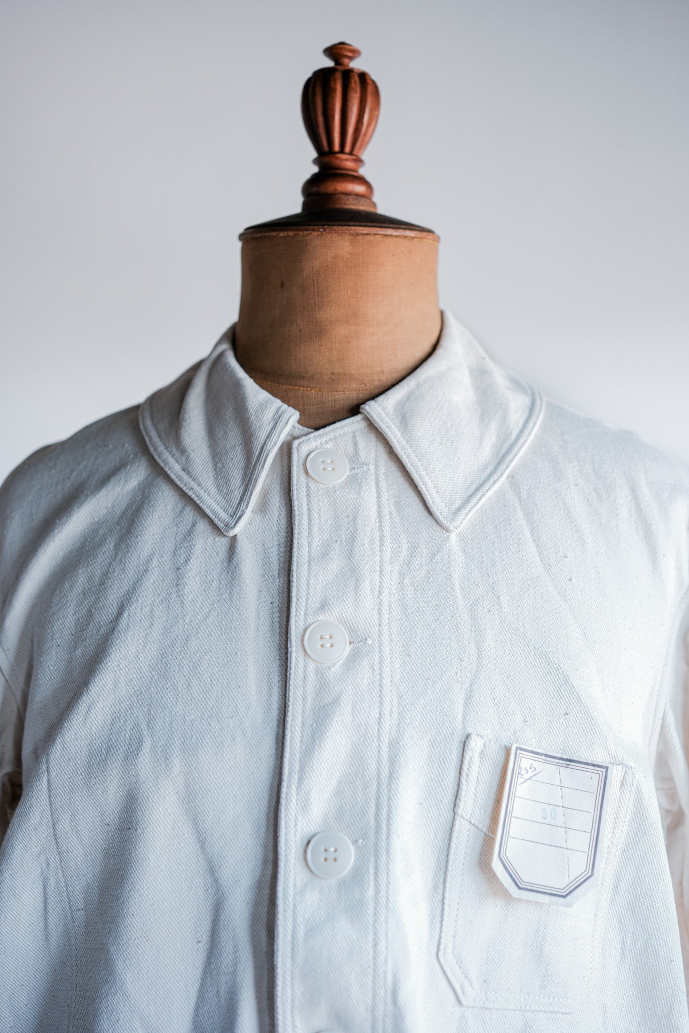 【~40's】French Vintage White Cotton Twill Work Jacket Size.50 "Dead Stock"