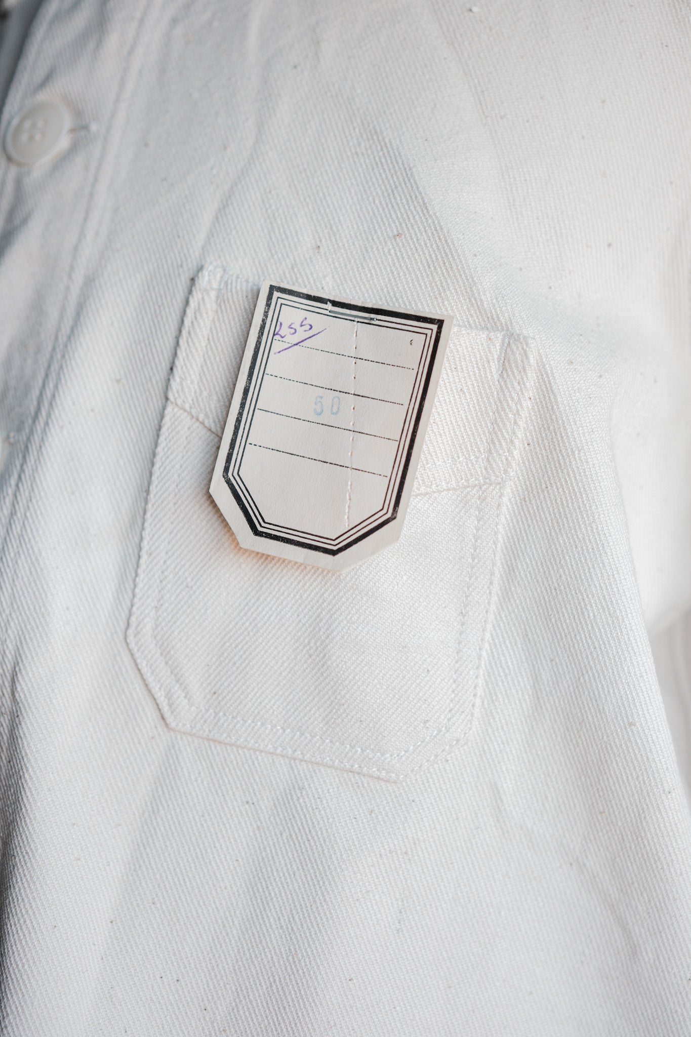 【~40's】French Vintage White Cotton Twill Work Jacket Size.50 "Dead Stock"