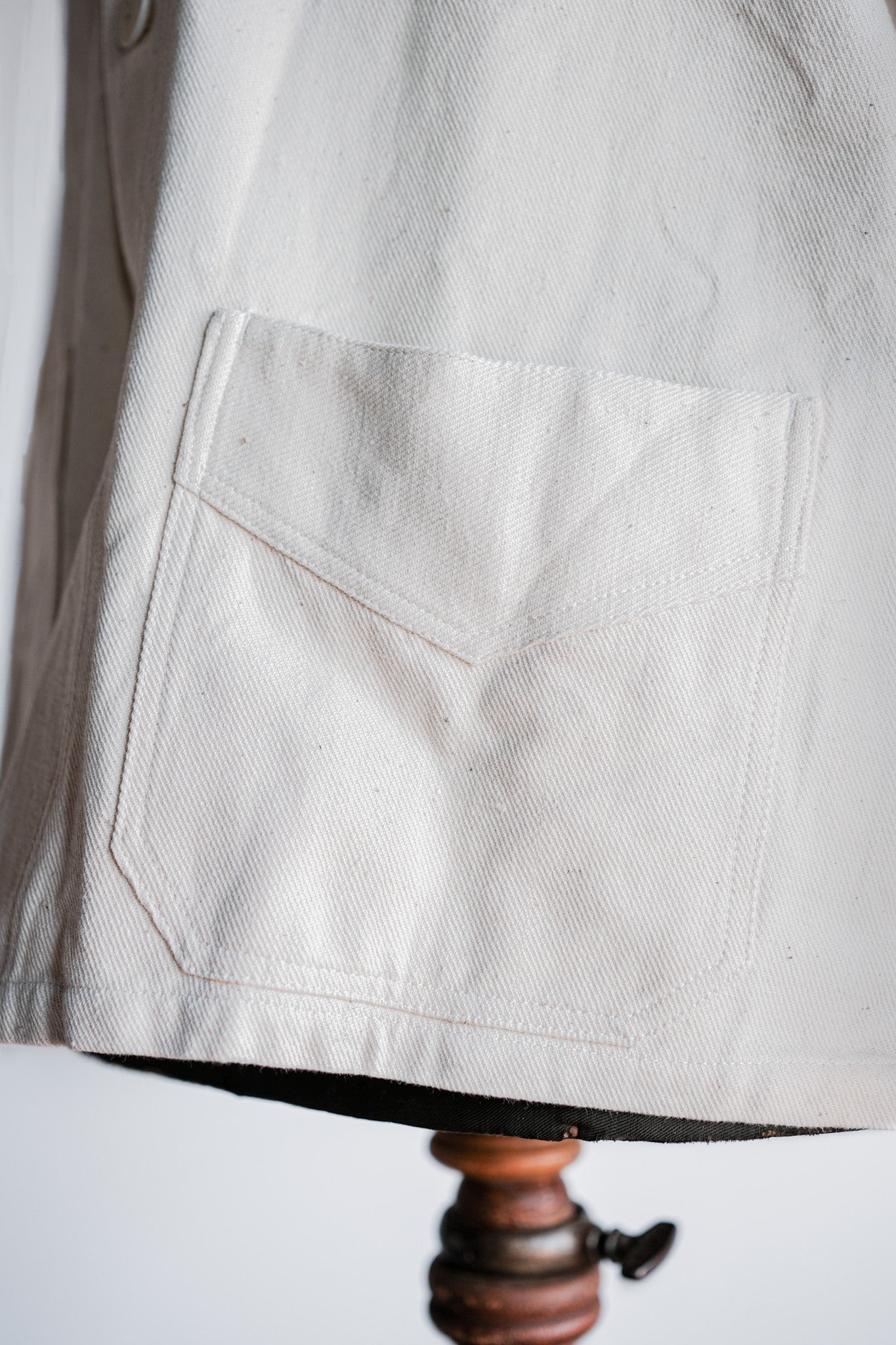 【~40's】French Vintage White Cotton Twill Work Jacket Size.50 "Dead Stock"