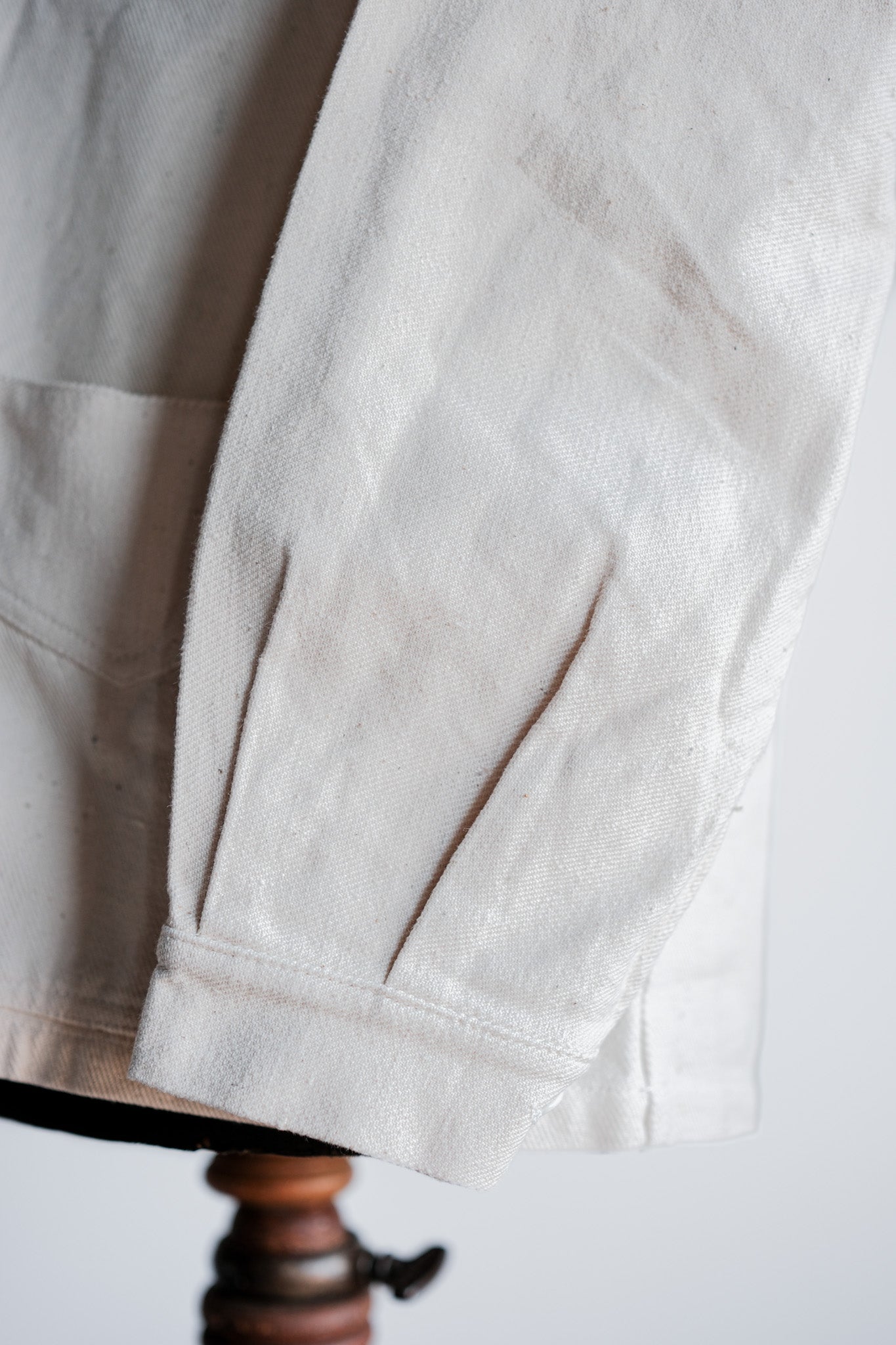 【~40's】French Vintage White Cotton Twill Work Jacket Size.50 "Dead Stock"