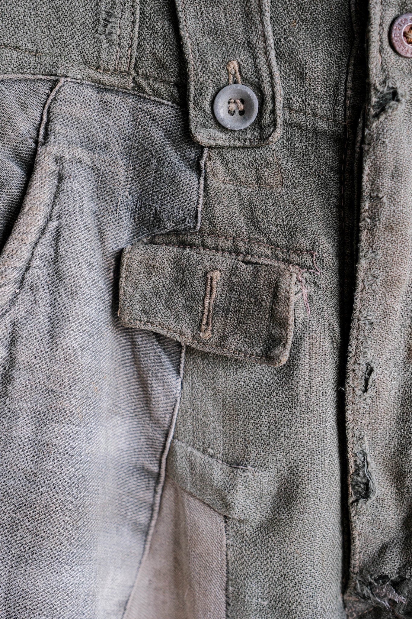 【~40's】WWⅡ German Army M43 Green Linen Summer Trousers "Unusual Fabric" "Boro" "Wehrmacht"