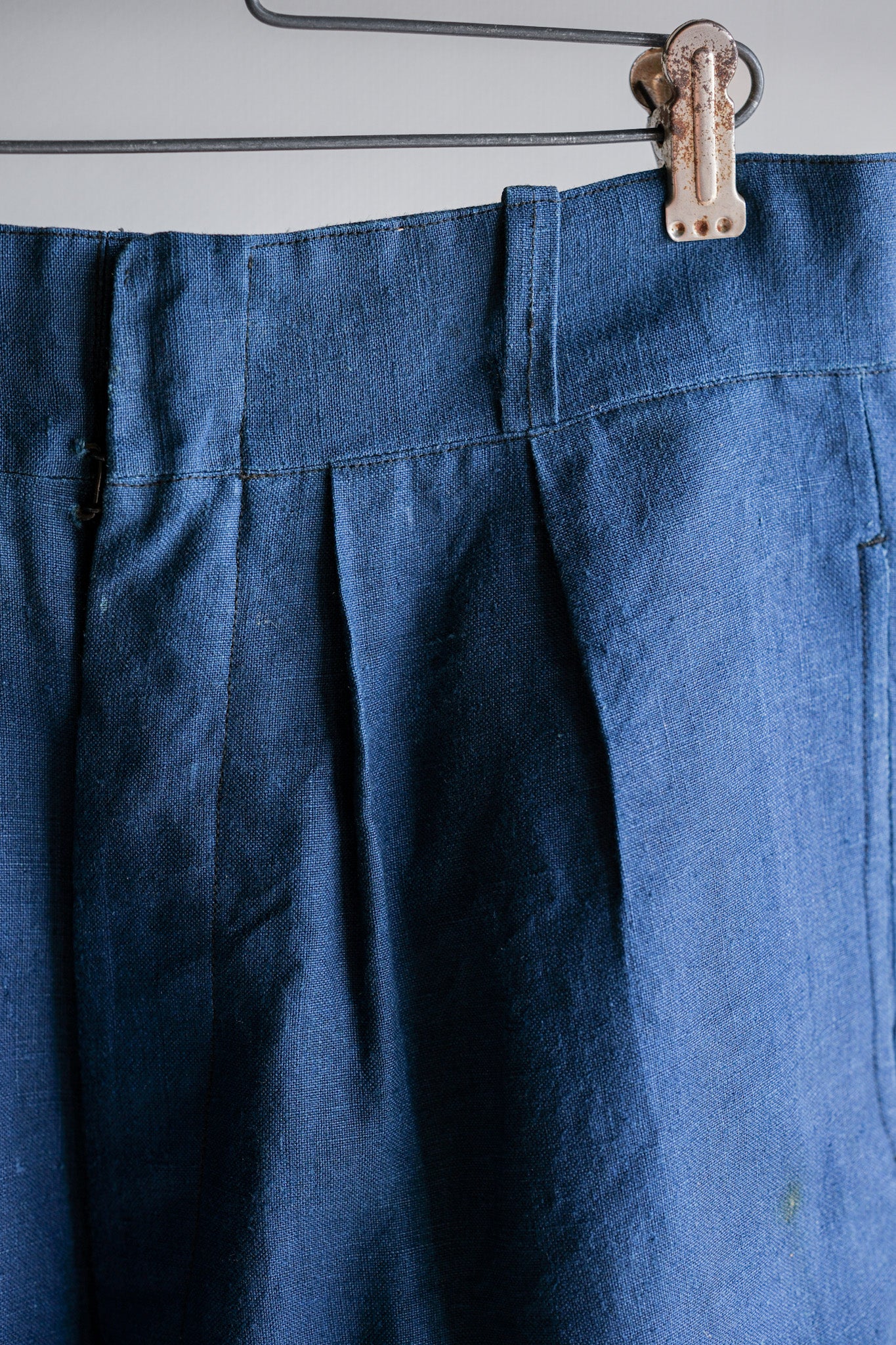 【~40's】French Navy Indigo Linen Mechanic Trousers "Marine Nationale"