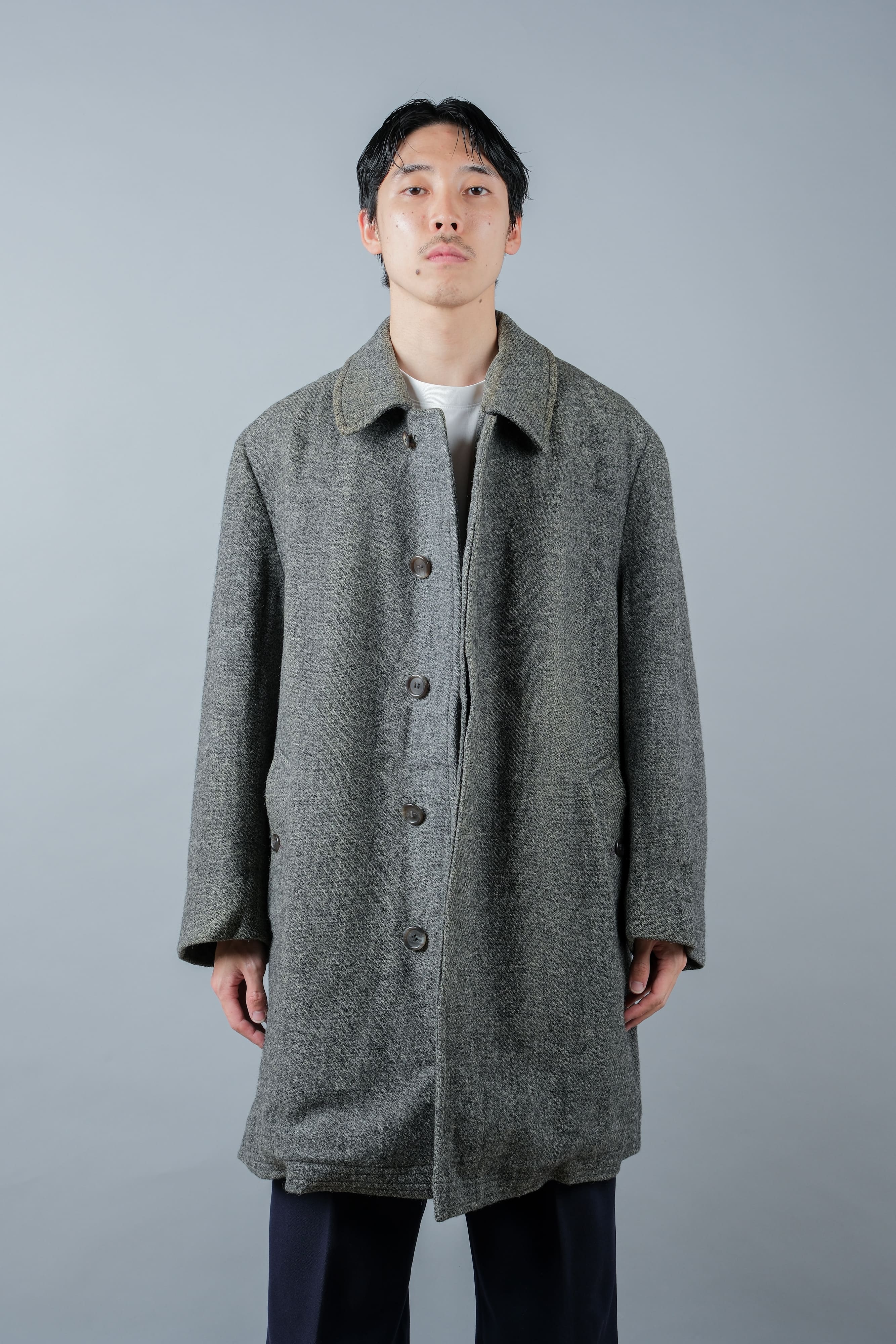 【~80's】Vintage Burberrys Saddle Shoulder Wool Balmacaan Coat Size.50RL "HARRIS TWEED" "Modified"