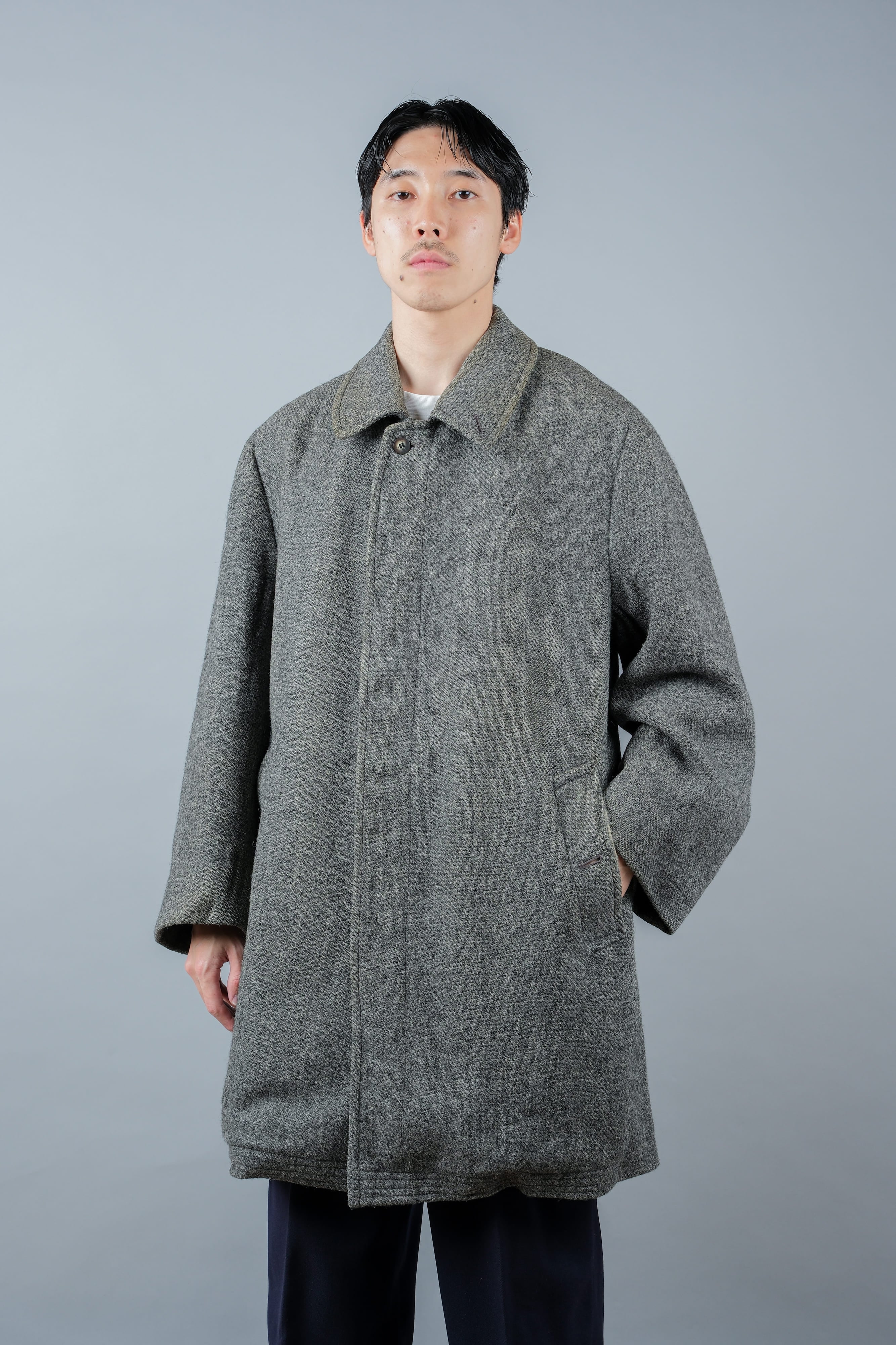 【~80's】Vintage Burberrys Saddle Shoulder Wool Balmacaan Coat Size.50RL "HARRIS TWEED" "Modified"
