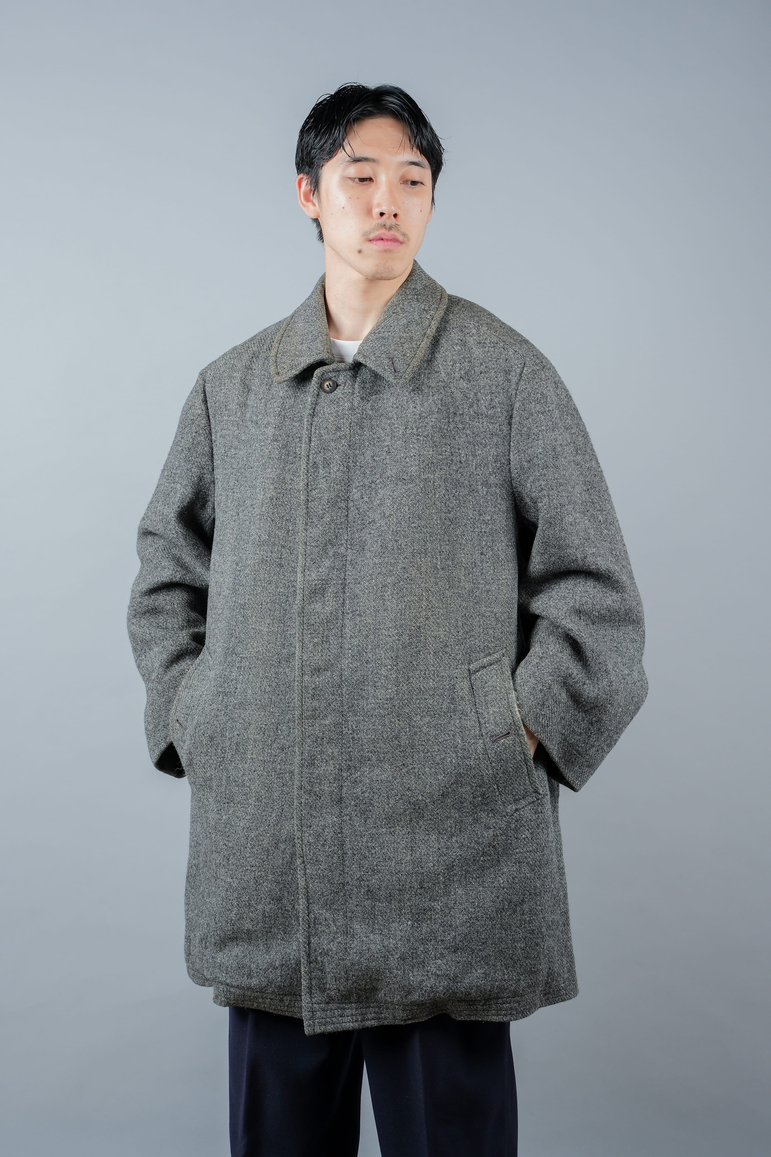 【~80's】Vintage Burberrys Saddle Shoulder Wool Balmacaan Coat Size.50RL "HARRIS TWEED" "Modified"