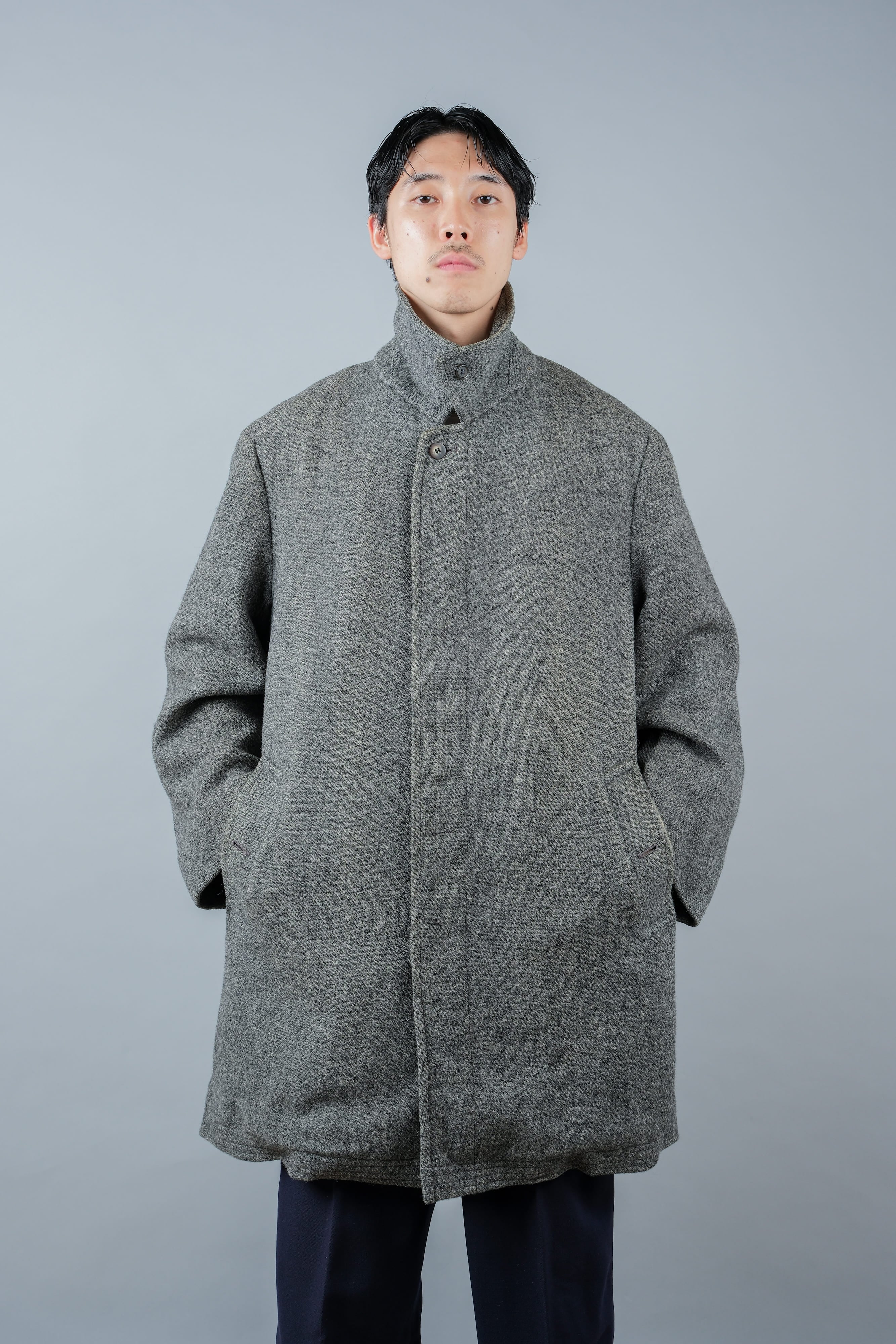 【~80's】Vintage Burberrys Saddle Shoulder Wool Balmacaan Coat Size.50RL "HARRIS TWEED" "Modified"