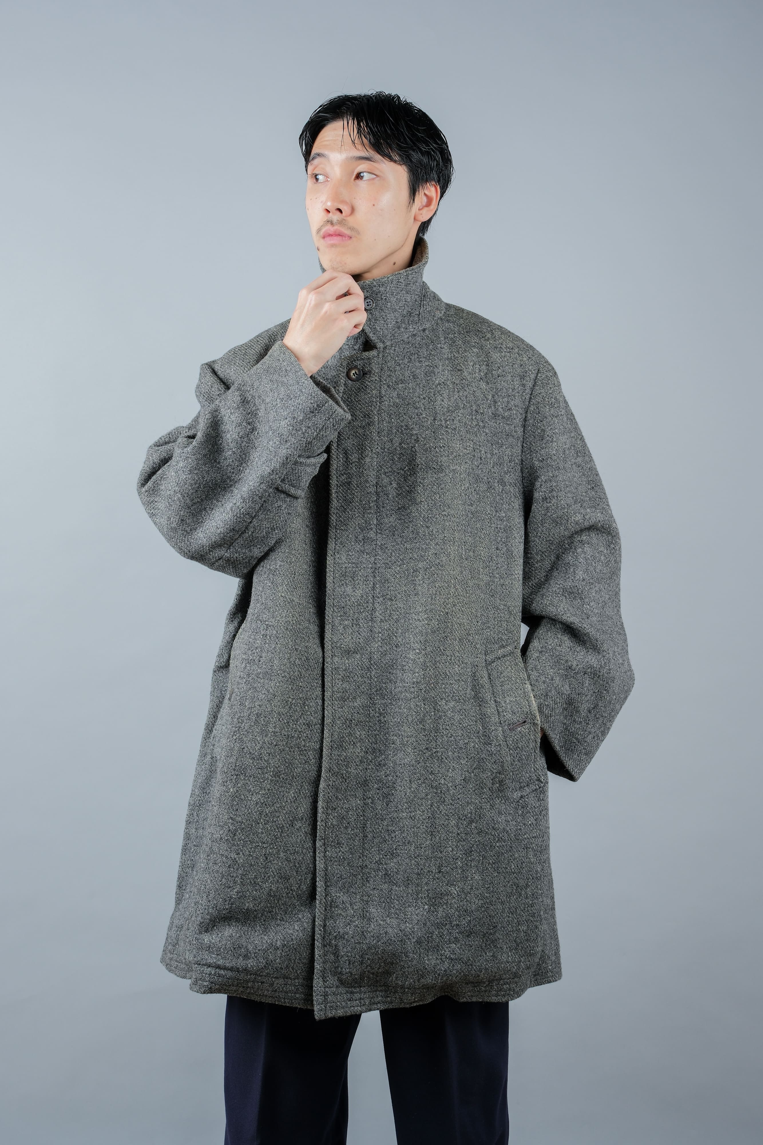 【~80's】Vintage Burberrys Saddle Shoulder Wool Balmacaan Coat Size.50RL "HARRIS TWEED" "Modified"