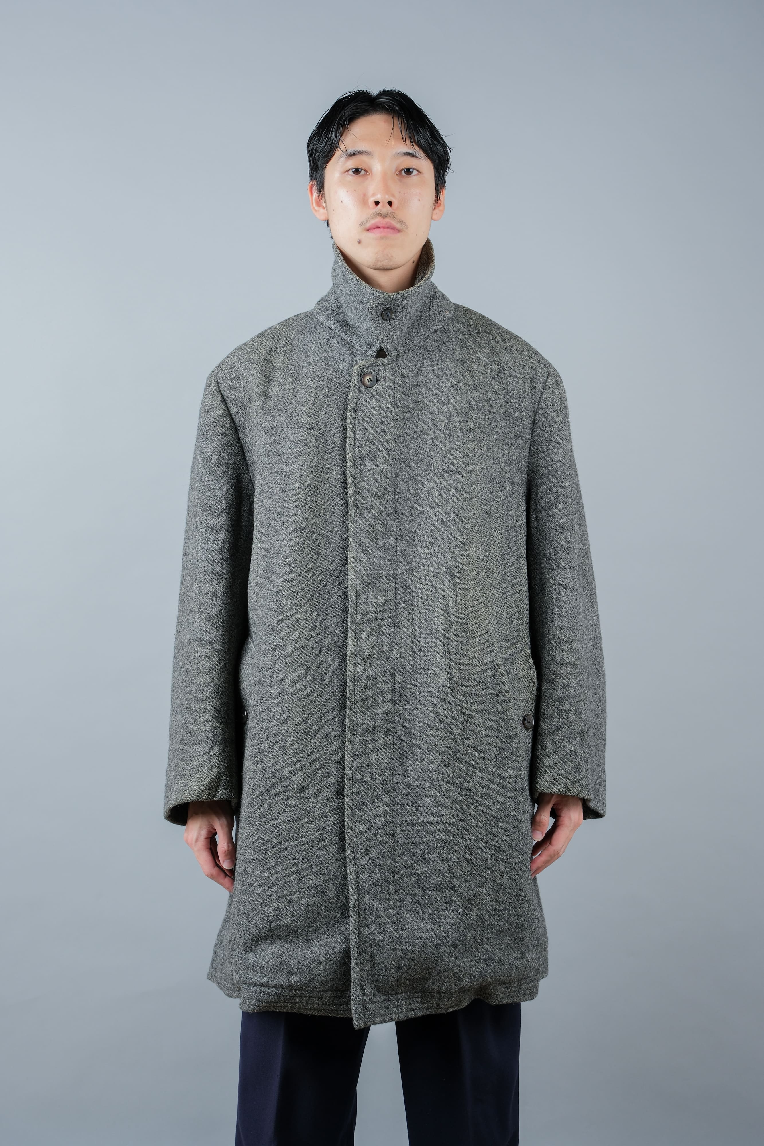【~80's】Vintage Burberrys Saddle Shoulder Wool Balmacaan Coat Size.50RL "HARRIS TWEED" "Modified"