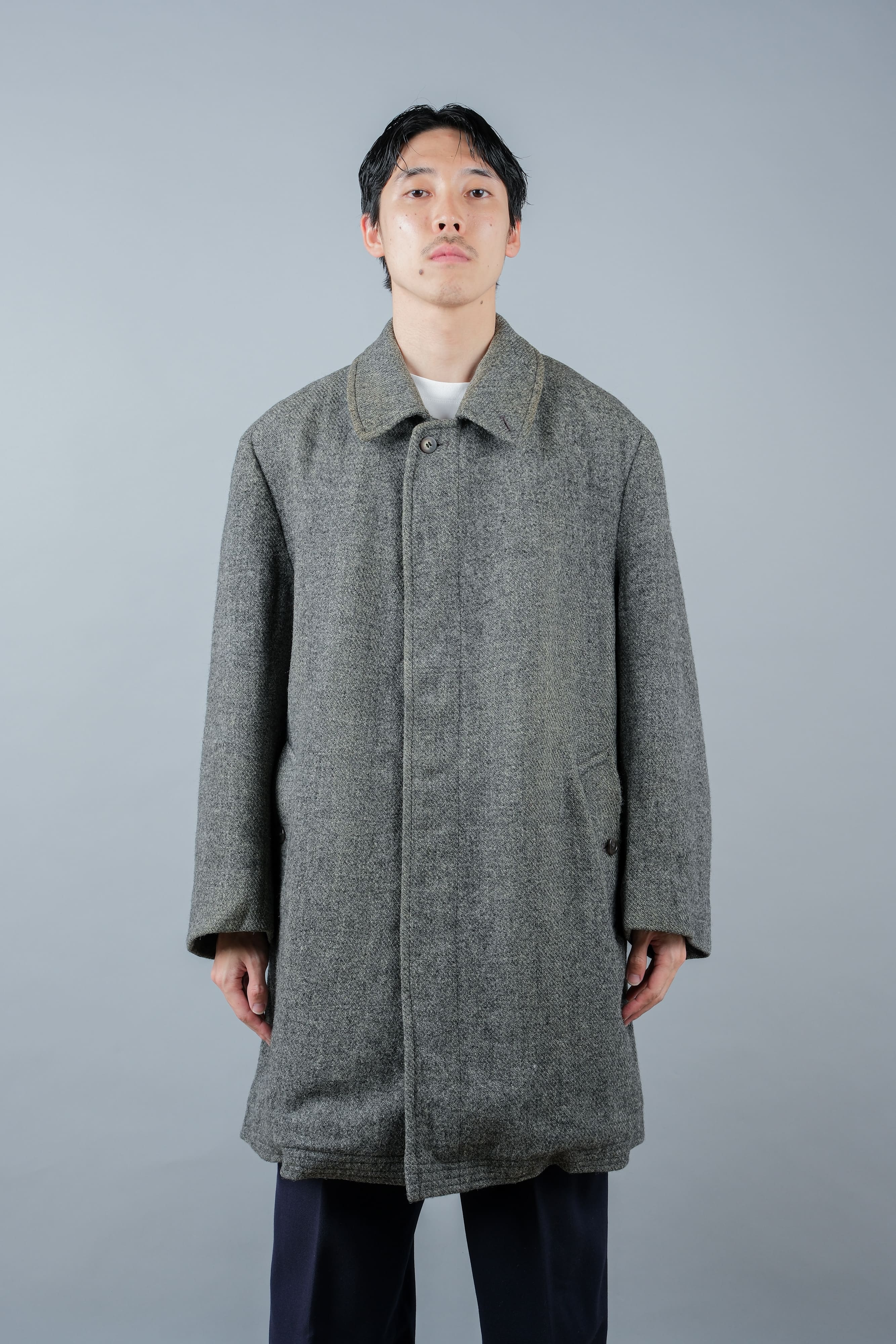 【~80's】Vintage Burberrys Saddle Shoulder Wool Balmacaan Coat Size.50RL "HARRIS TWEED" "Modified"