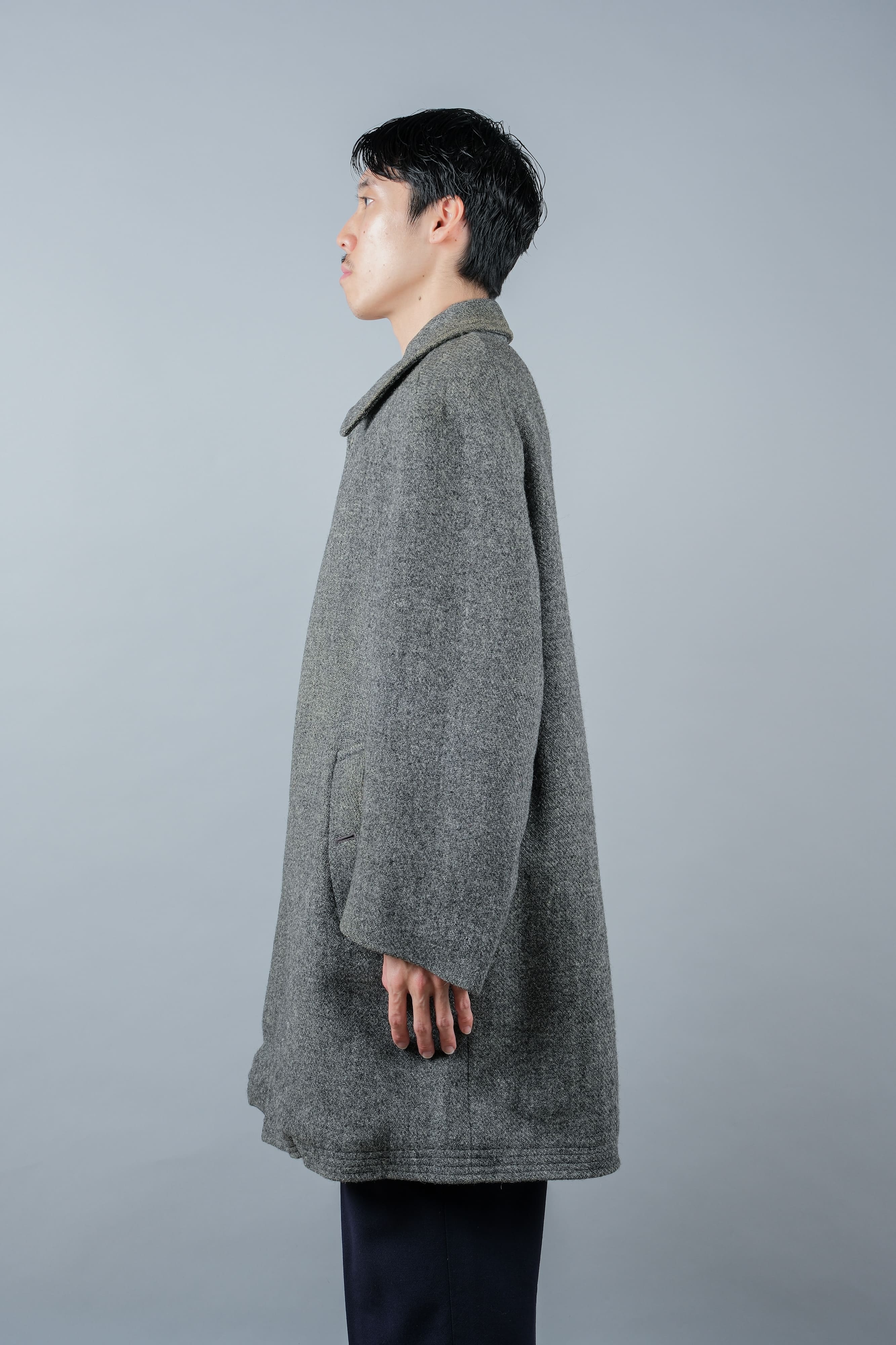 【~80's】Vintage Burberrys Saddle Shoulder Wool Balmacaan Coat Size.50RL "HARRIS TWEED" "Modified"