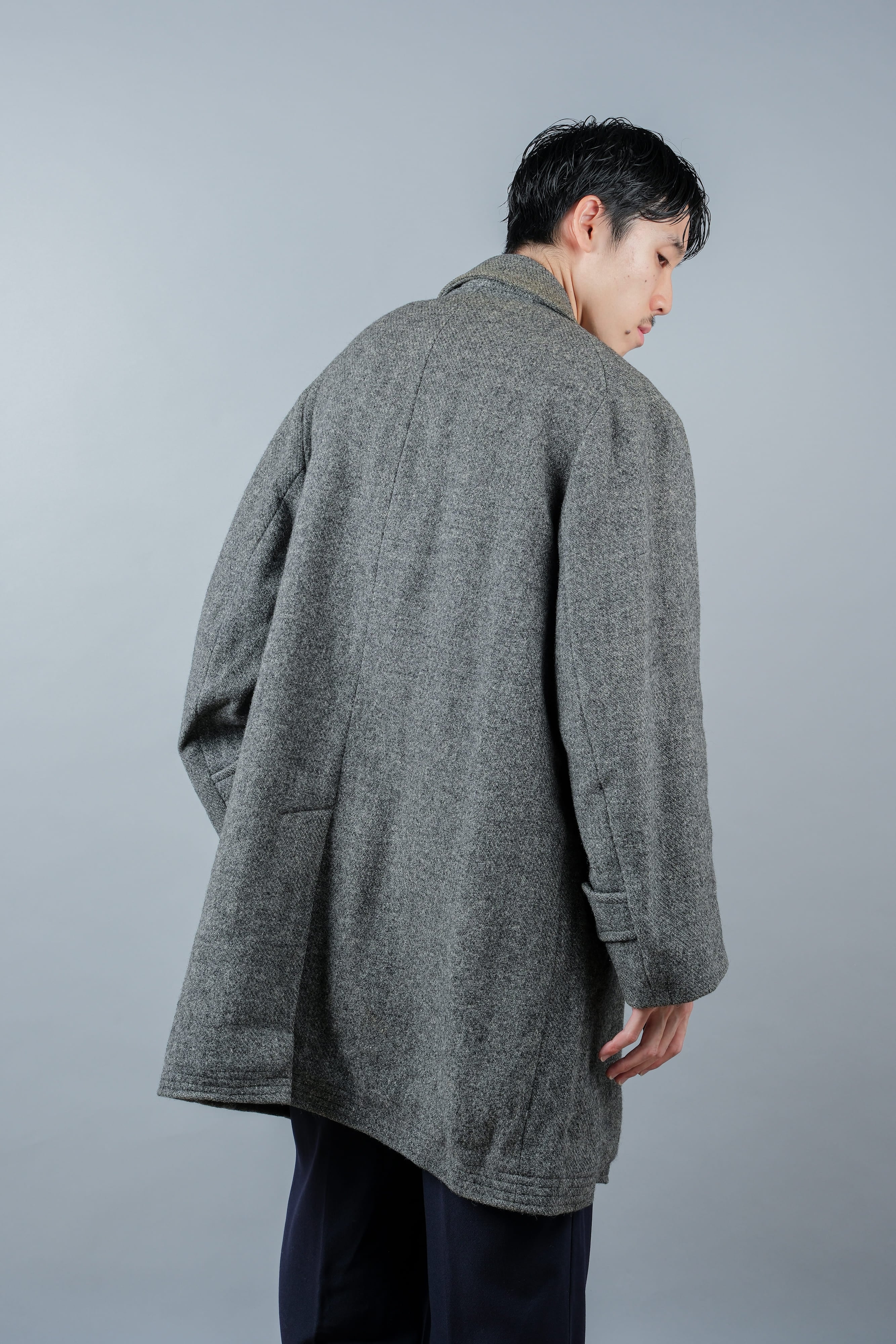【~80's】Vintage Burberrys Saddle Shoulder Wool Balmacaan Coat Size.50RL "HARRIS TWEED" "Modified"