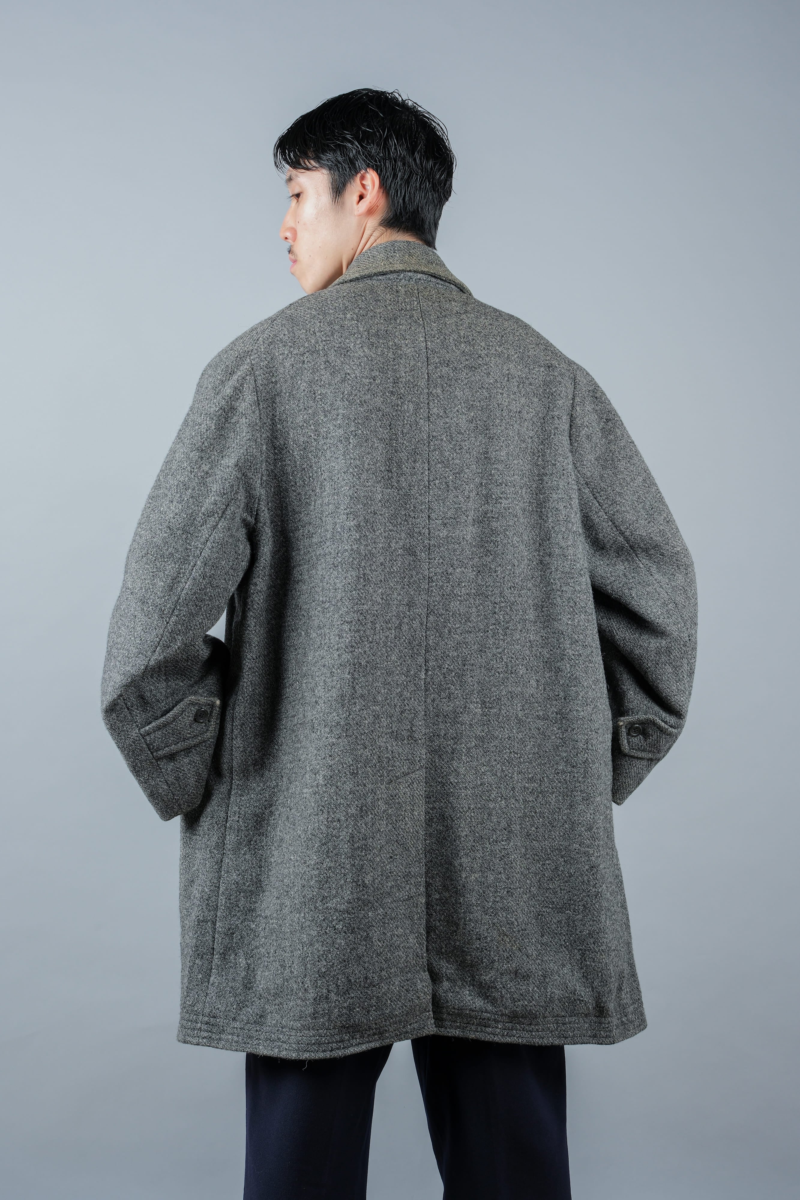 【~80's】Vintage Burberrys Saddle Shoulder Wool Balmacaan Coat Size.50RL "HARRIS TWEED" "Modified"
