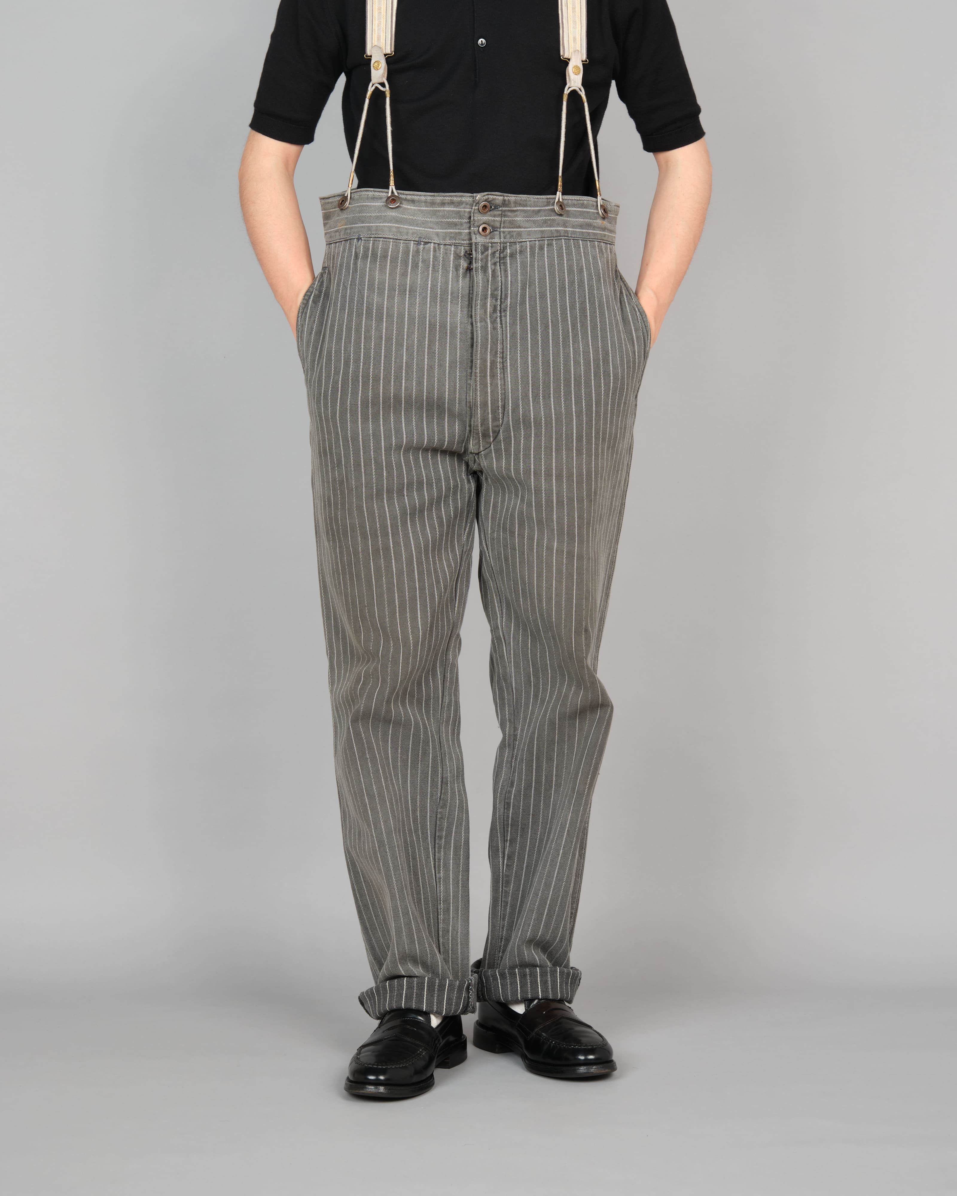 【~40’s】French Vintage Cotton Striped Work Pants "Le Mont St Michel"