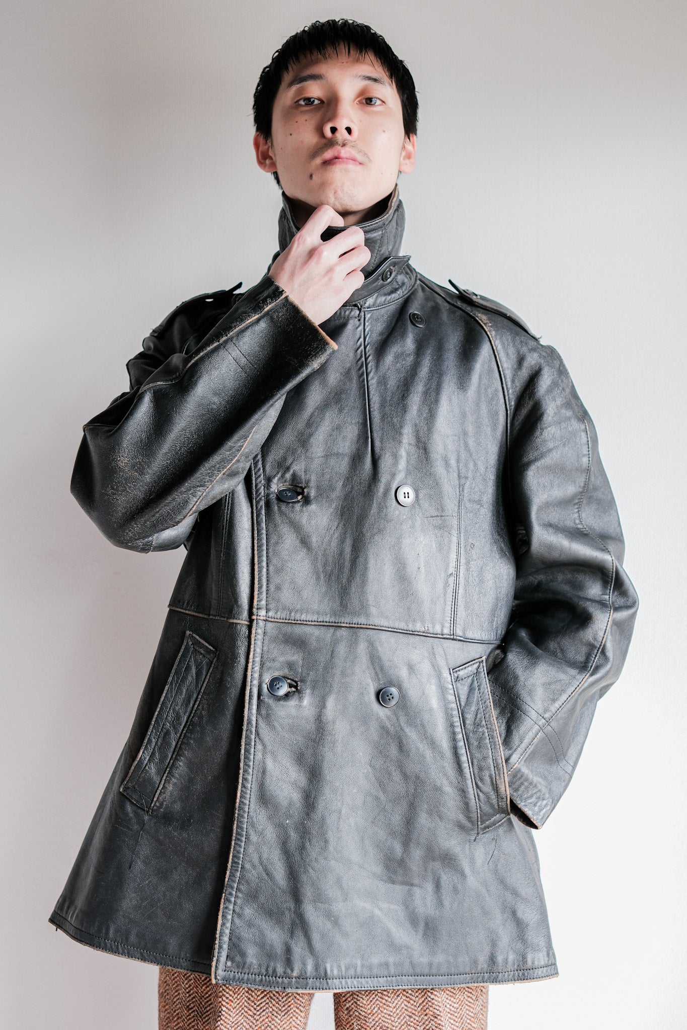 【~70's】French Army Motorcycle Leather Jacket Size.100M