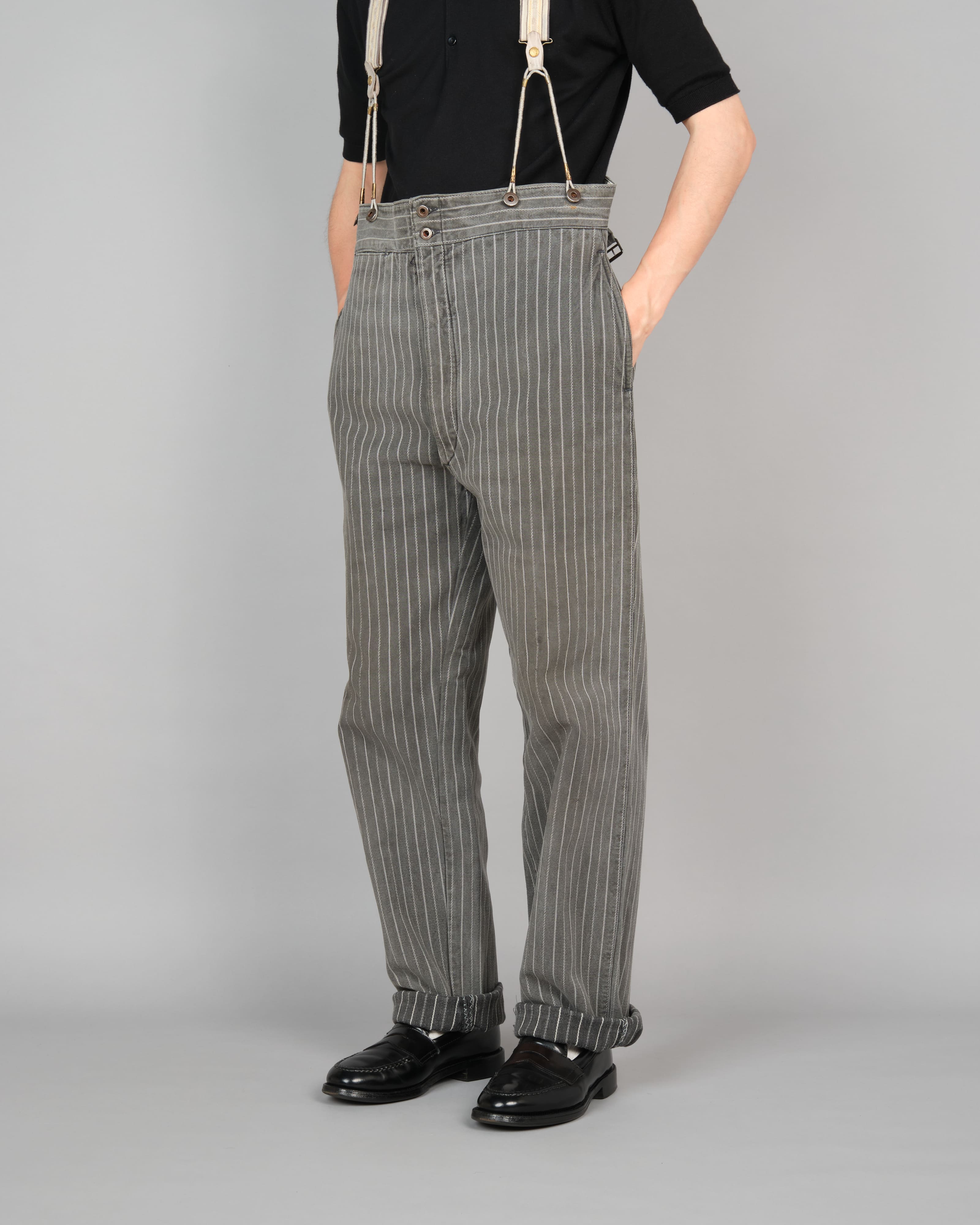【~40’s】French Vintage Cotton Striped Work Pants "Le Mont St Michel"
