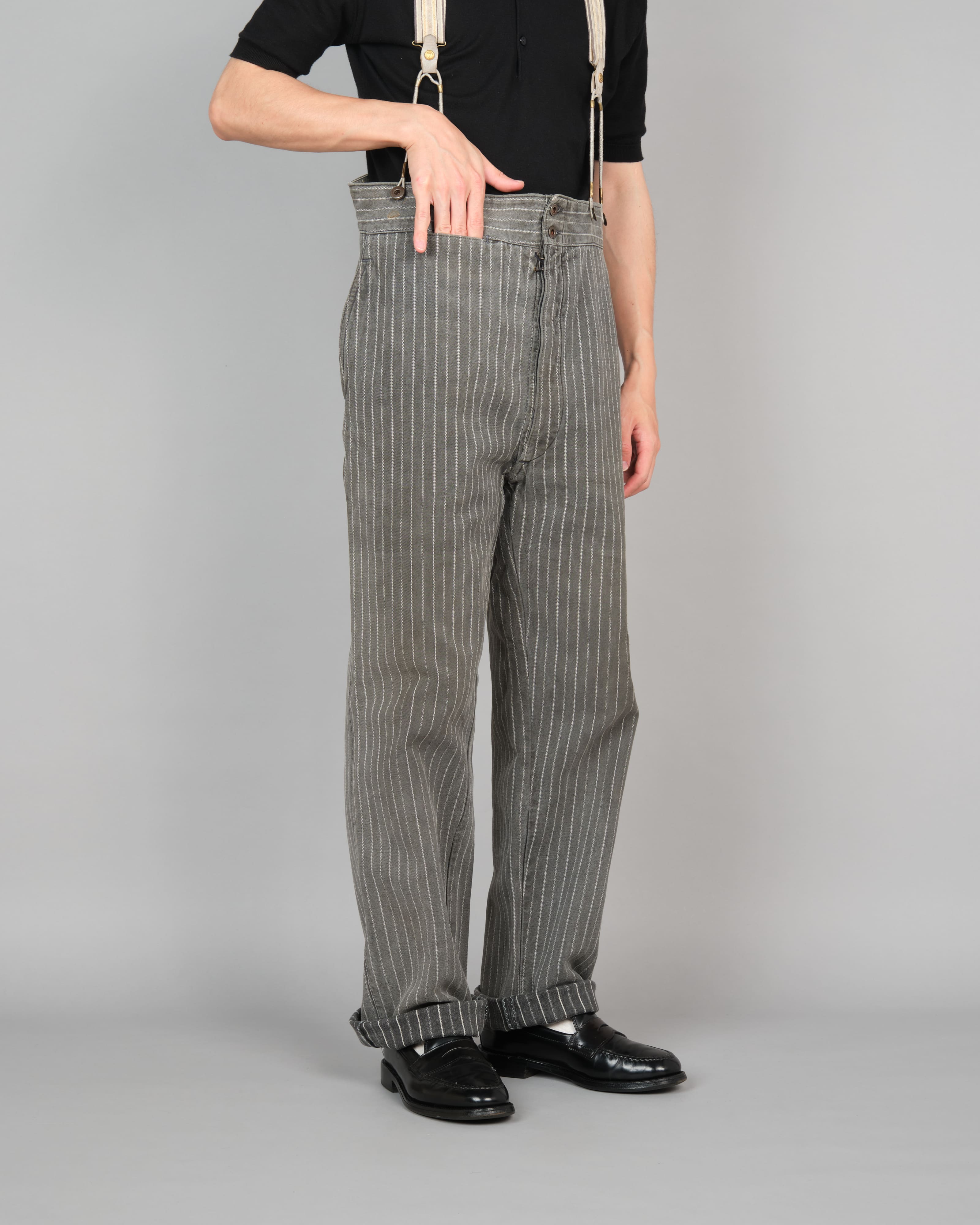 【~40’s】French Vintage Cotton Striped Work Pants "Le Mont St Michel"