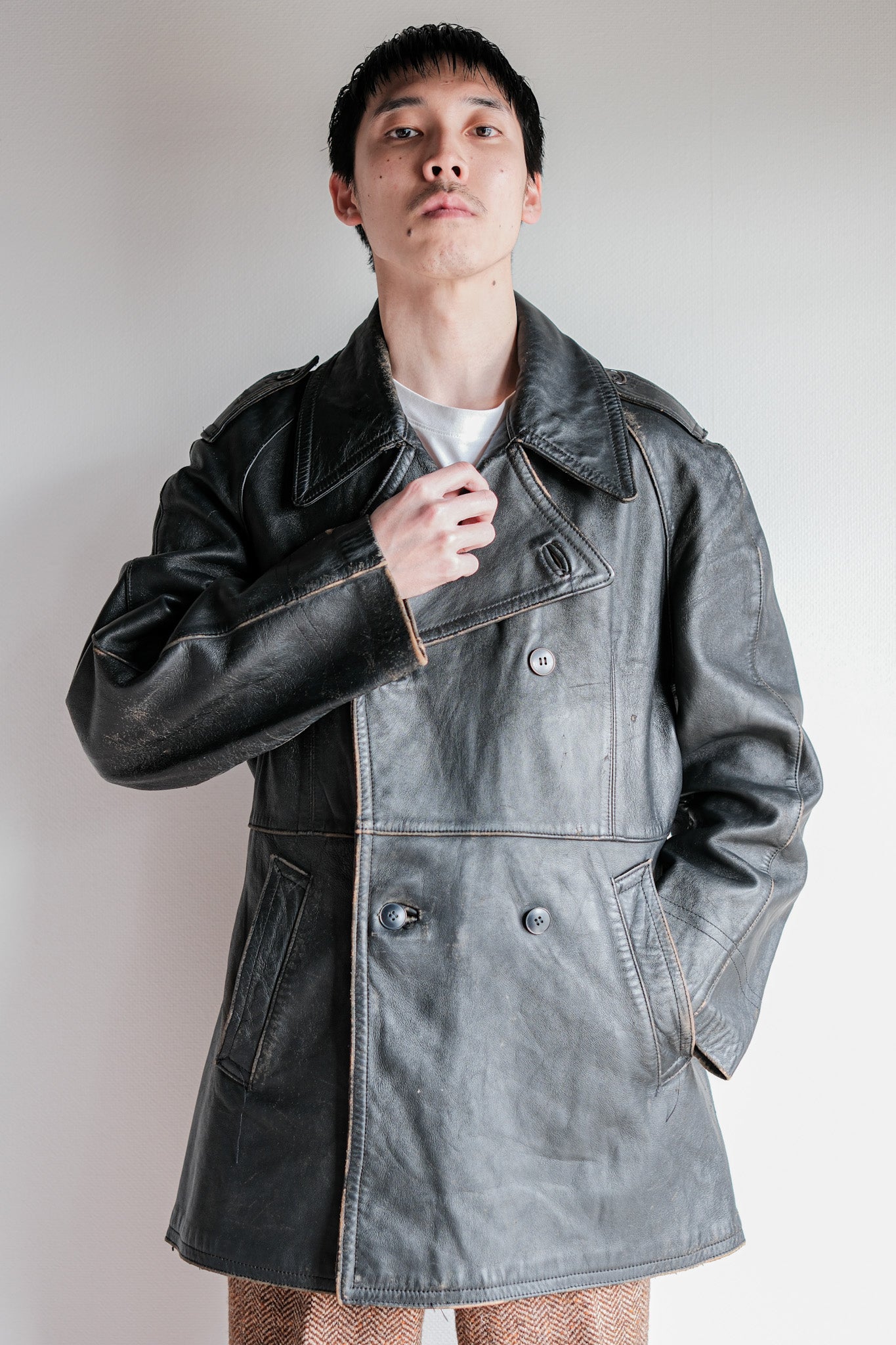 【~70's】French Army Motorcycle Leather Jacket Size.100M