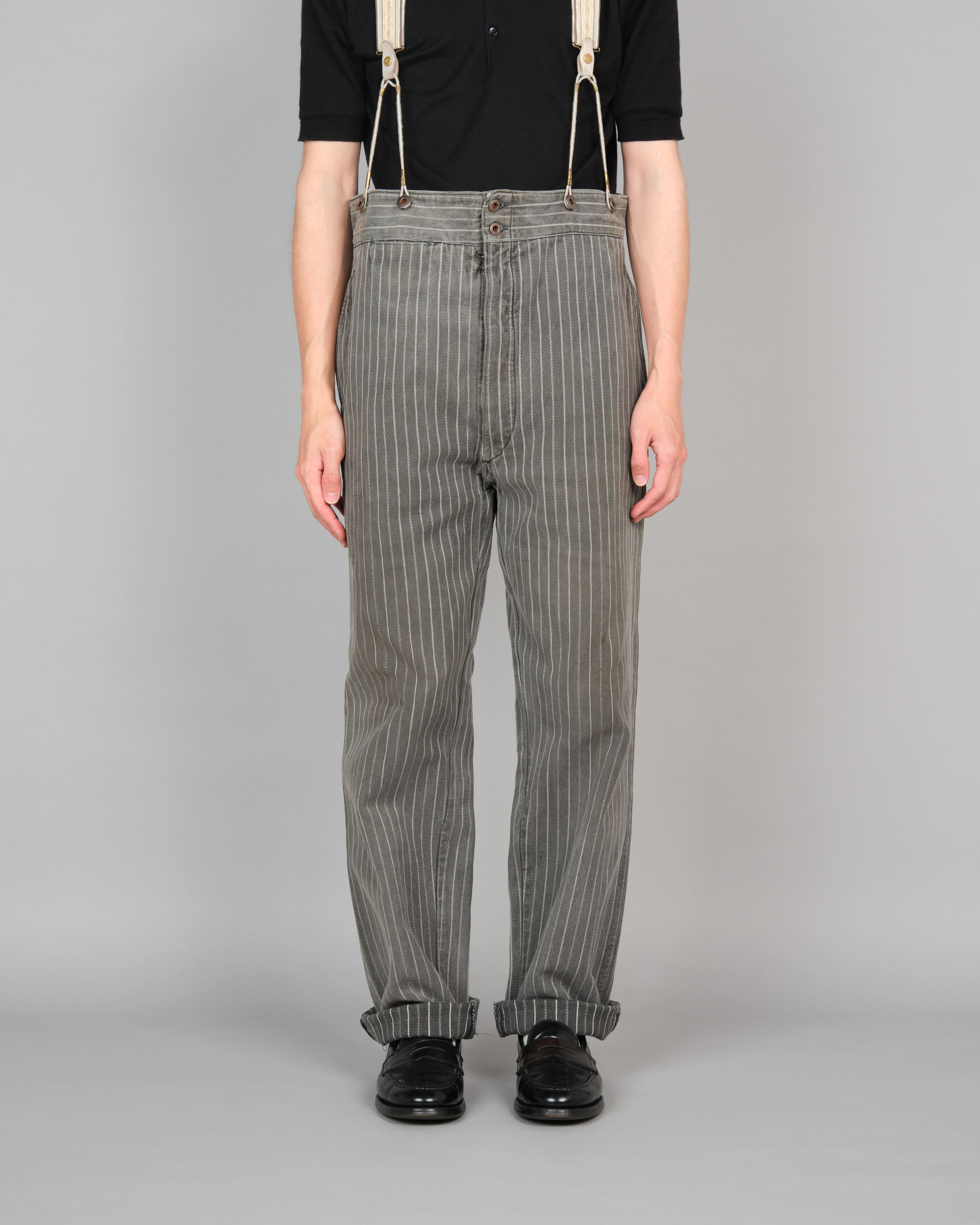 【~40’s】French Vintage Cotton Striped Work Pants "Le Mont St Michel"