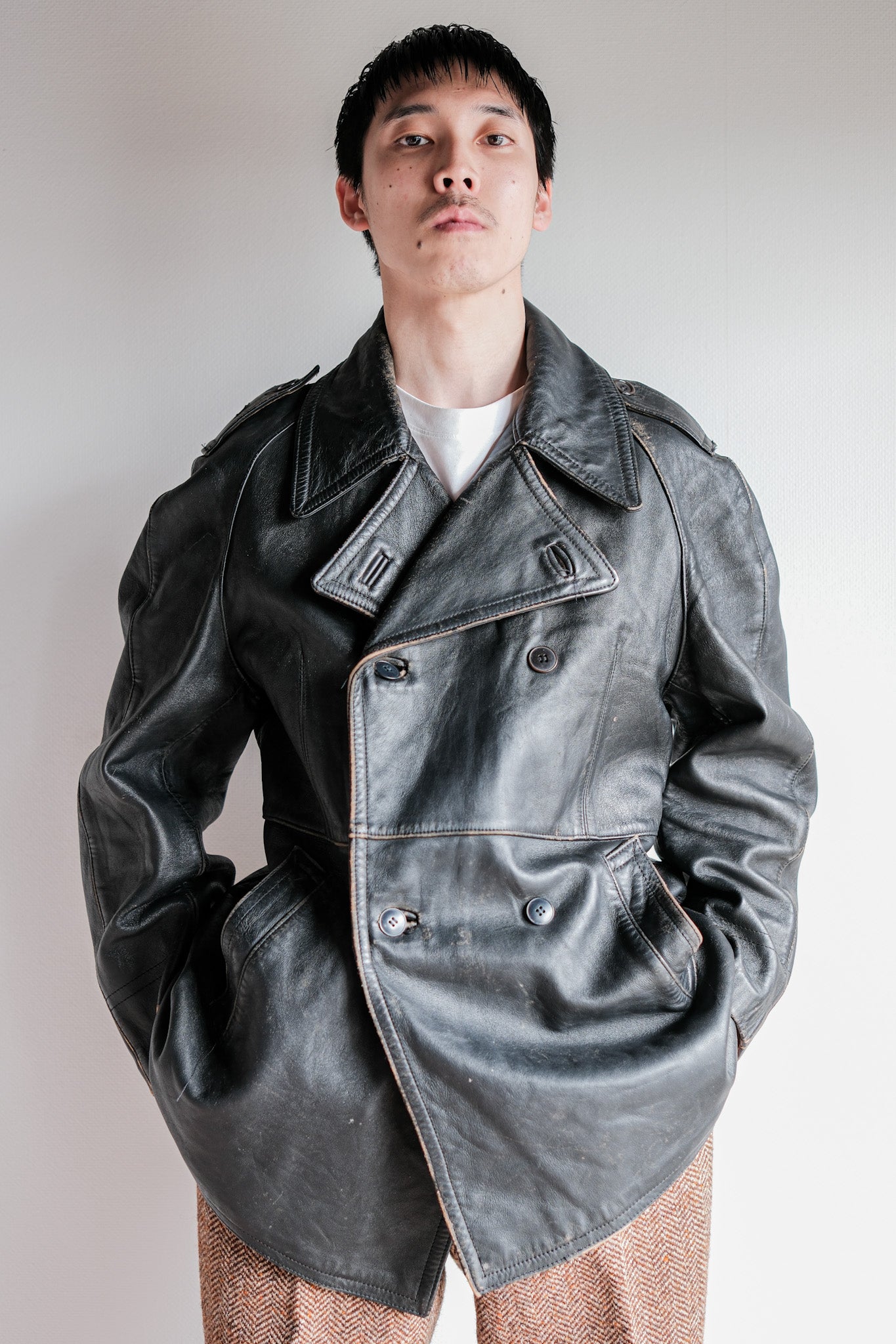 【~70's】French Army Motorcycle Leather Jacket Size.100M