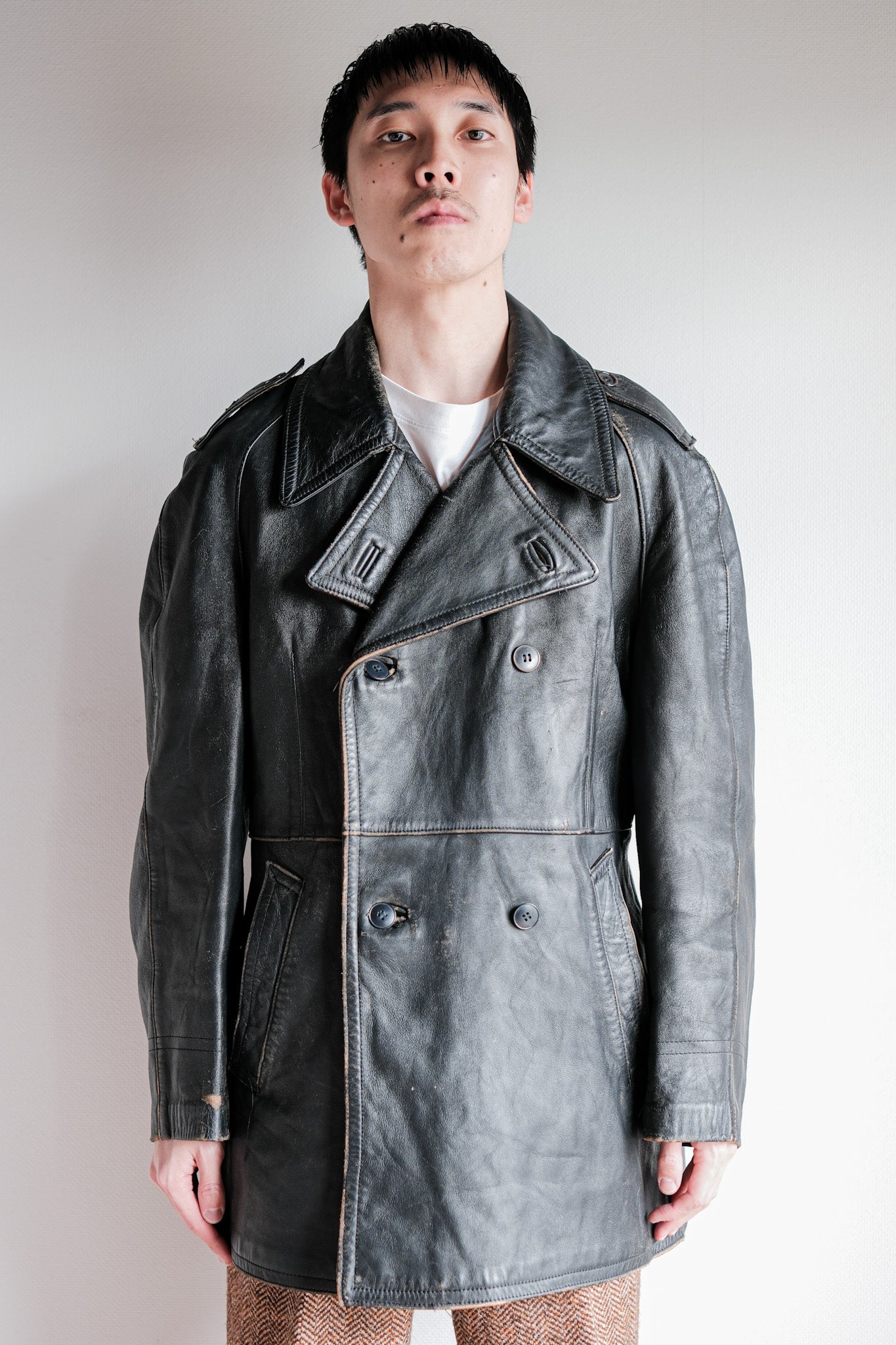 【~70's】French Army Motorcycle Leather Jacket Size.100M