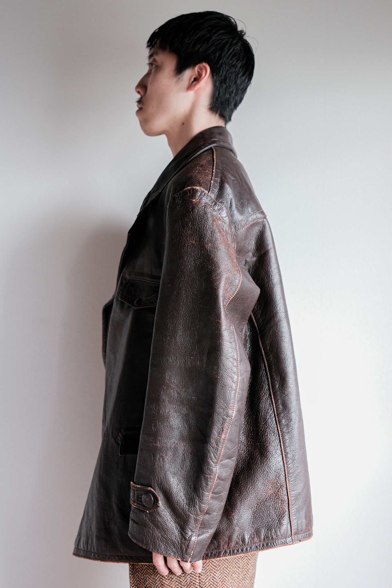 【~40's】French Vintage Brown Leather Jacket