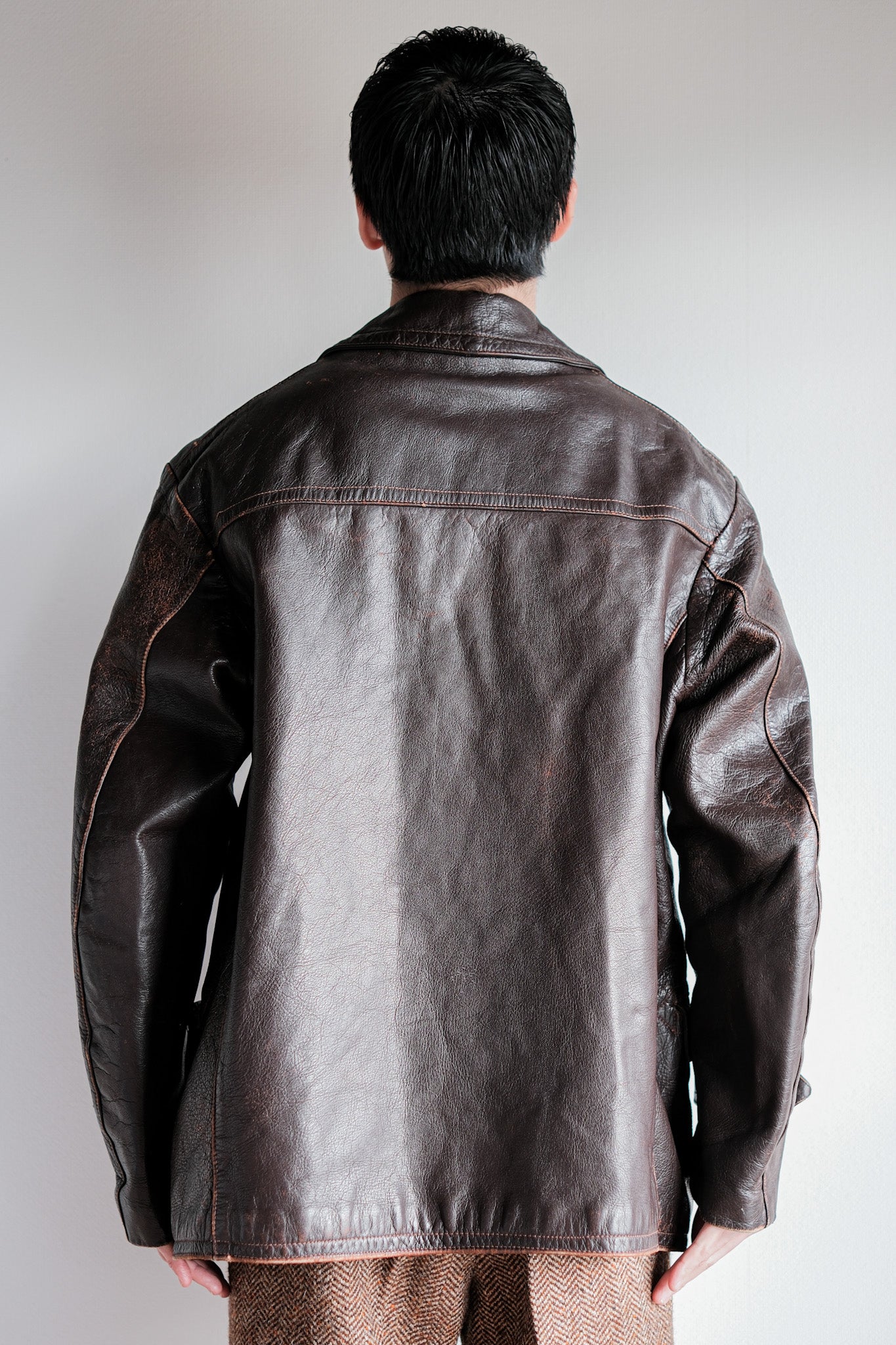 【~40's】French Vintage Brown Leather Jacket