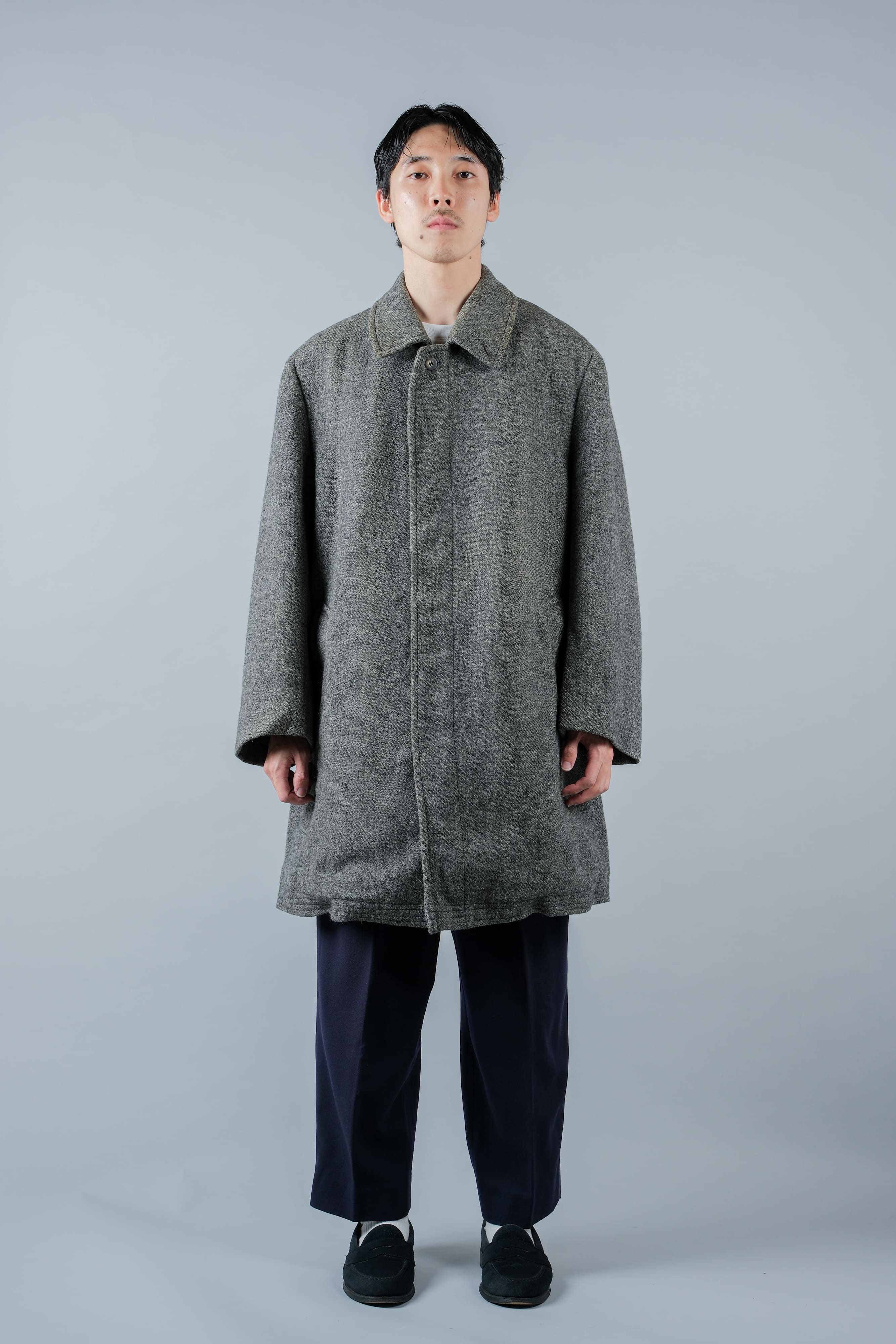 【~80's】Vintage Burberrys Saddle Shoulder Wool Balmacaan Coat Size.50RL "HARRIS TWEED" "Modified"