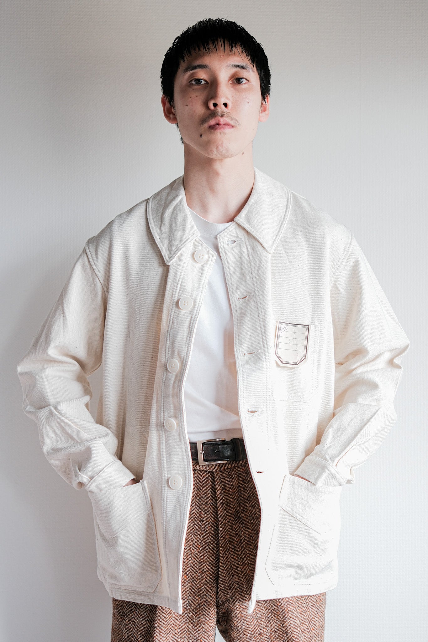 【~40's】French Vintage White Cotton Twill Work Jacket Size.50 "Dead Stock"