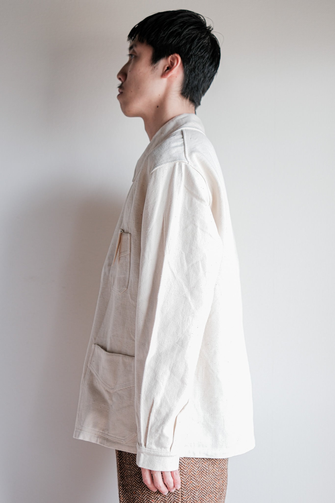 【~40's】French Vintage White Cotton Twill Work Jacket Size.50 "Dead Stock"