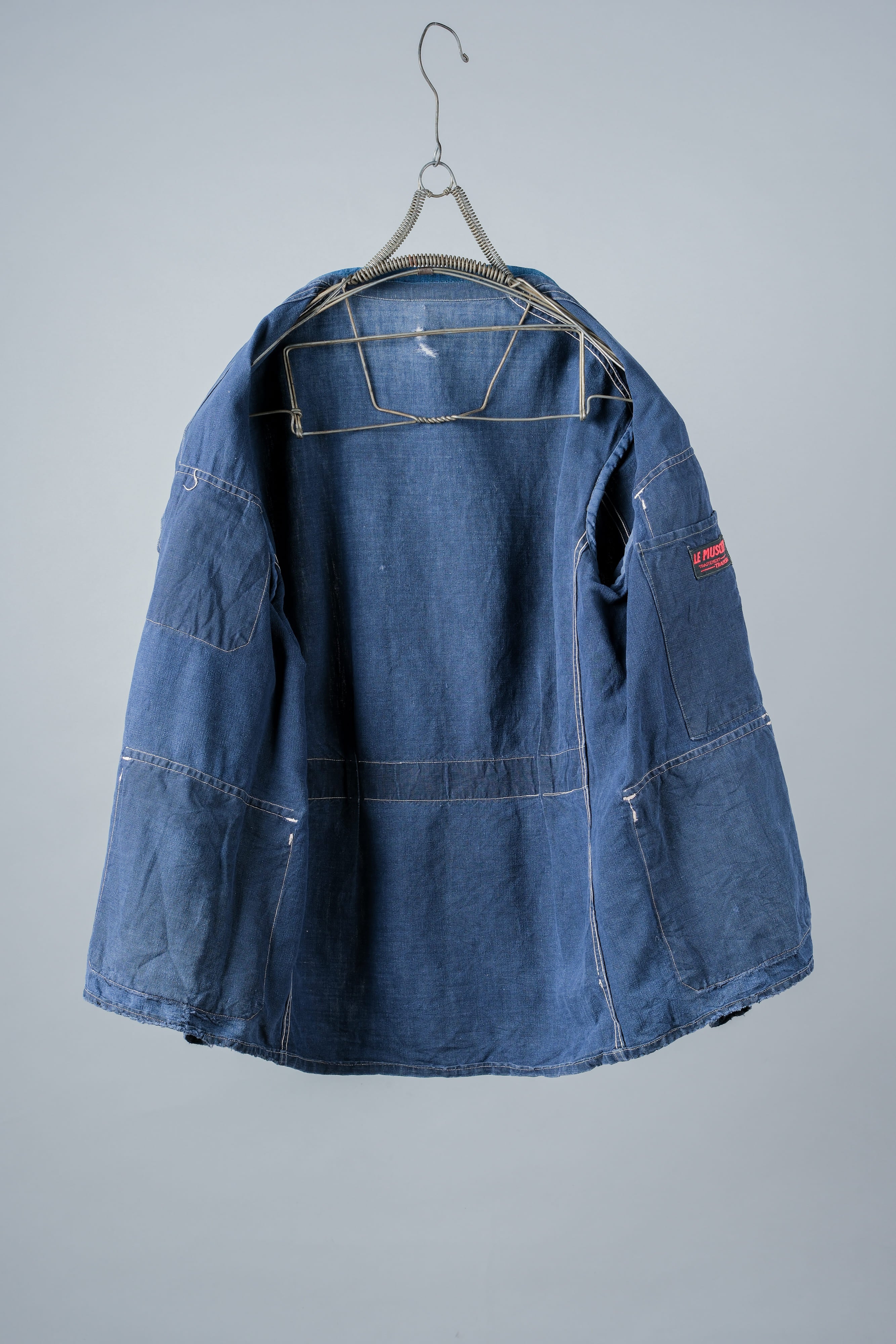 【~30’s】French Vintage Indigo Linen 4 Pockets Lapel Work Jacket
