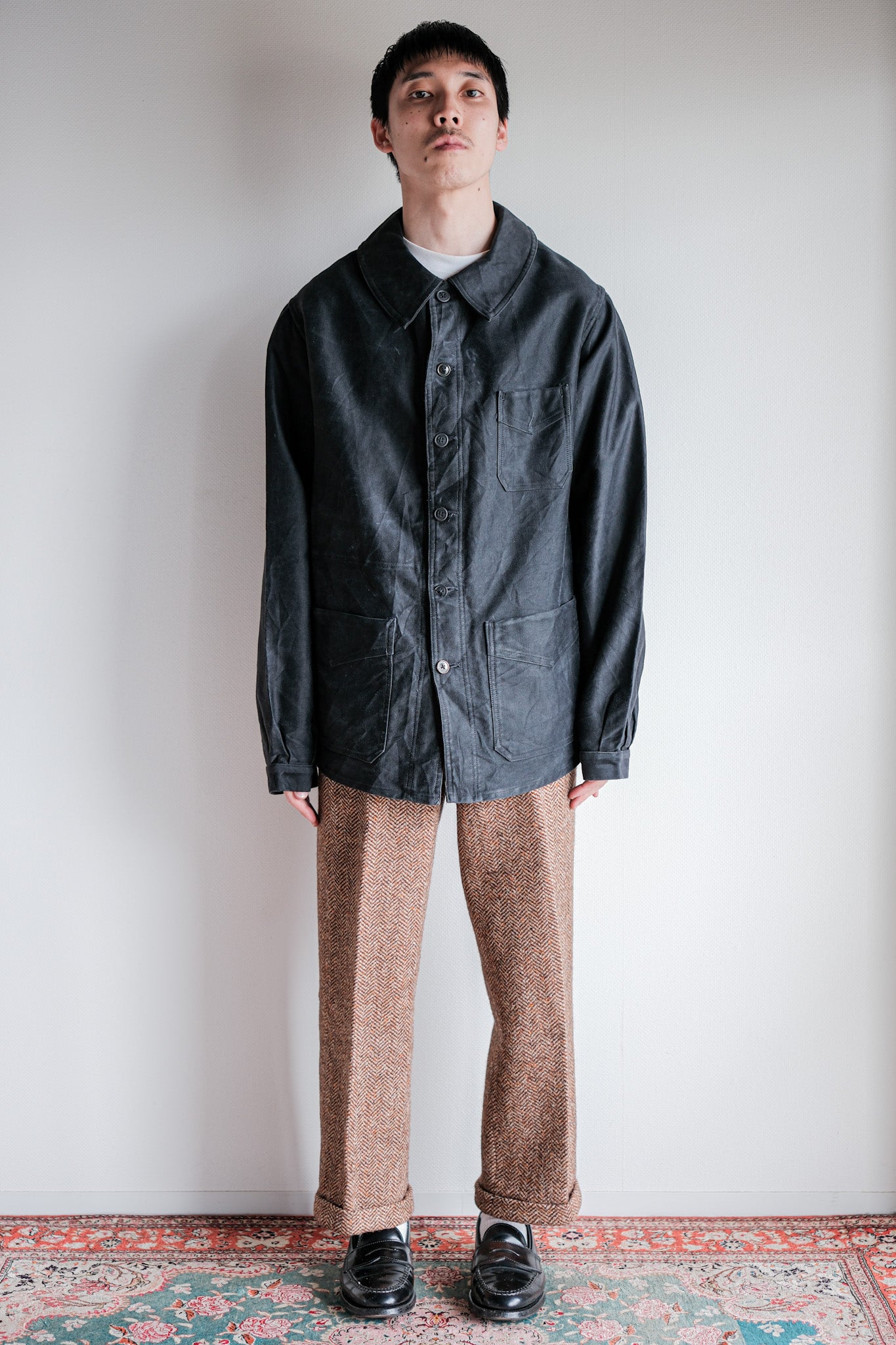 【~30's】French Vintage Black Moleskin Work Jacket "6 Buttons"