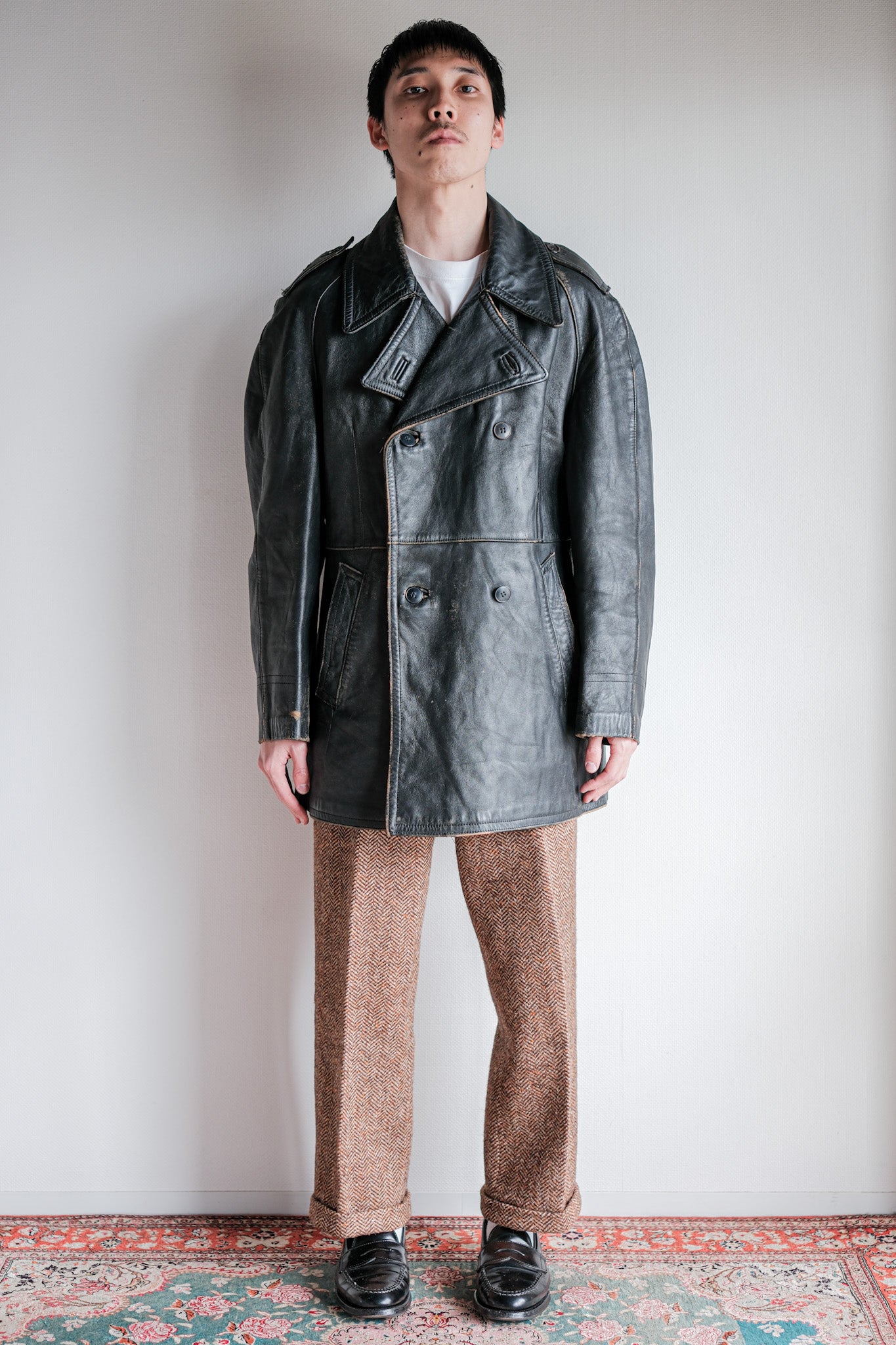 【~70's】French Army Motorcycle Leather Jacket Size.100M