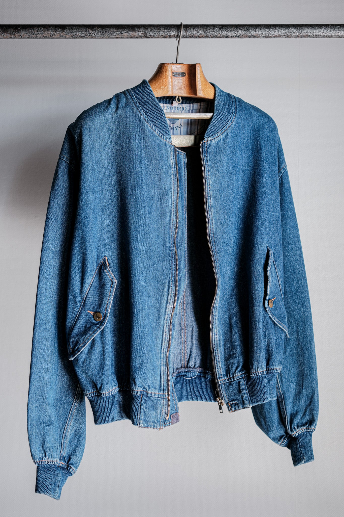 【~80's】Old EMPORIO ARMANI Denim Bomber Jacket Size.50