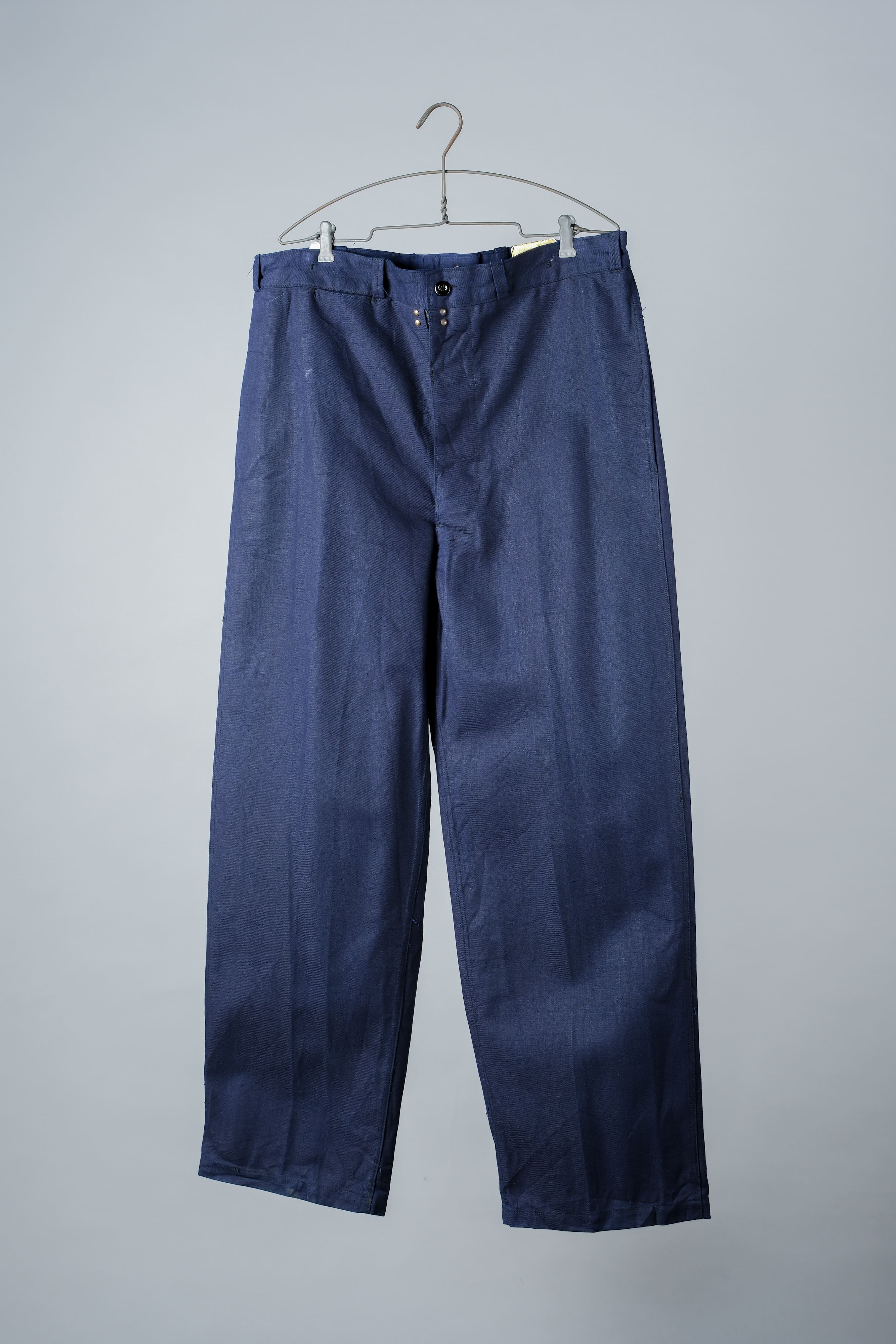 【~50's】French Vintage Blue Cotton Linen Twill Work Pants Size.48-78 "Dead Stock"